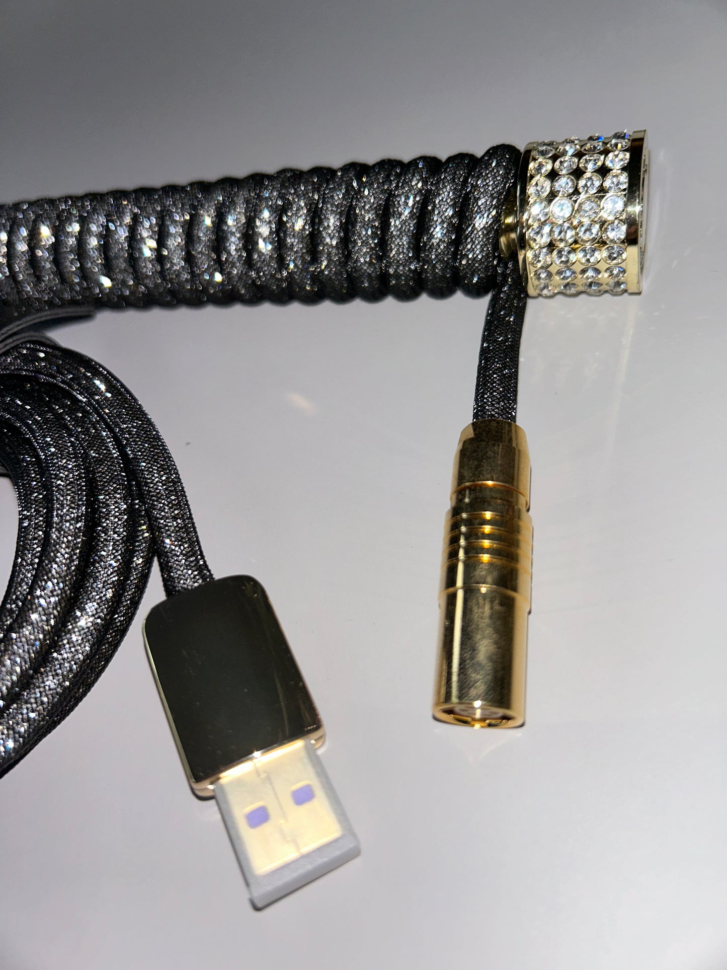 strawberryjam1986 diamond silver/gold coiled mechanical keyboard cable set