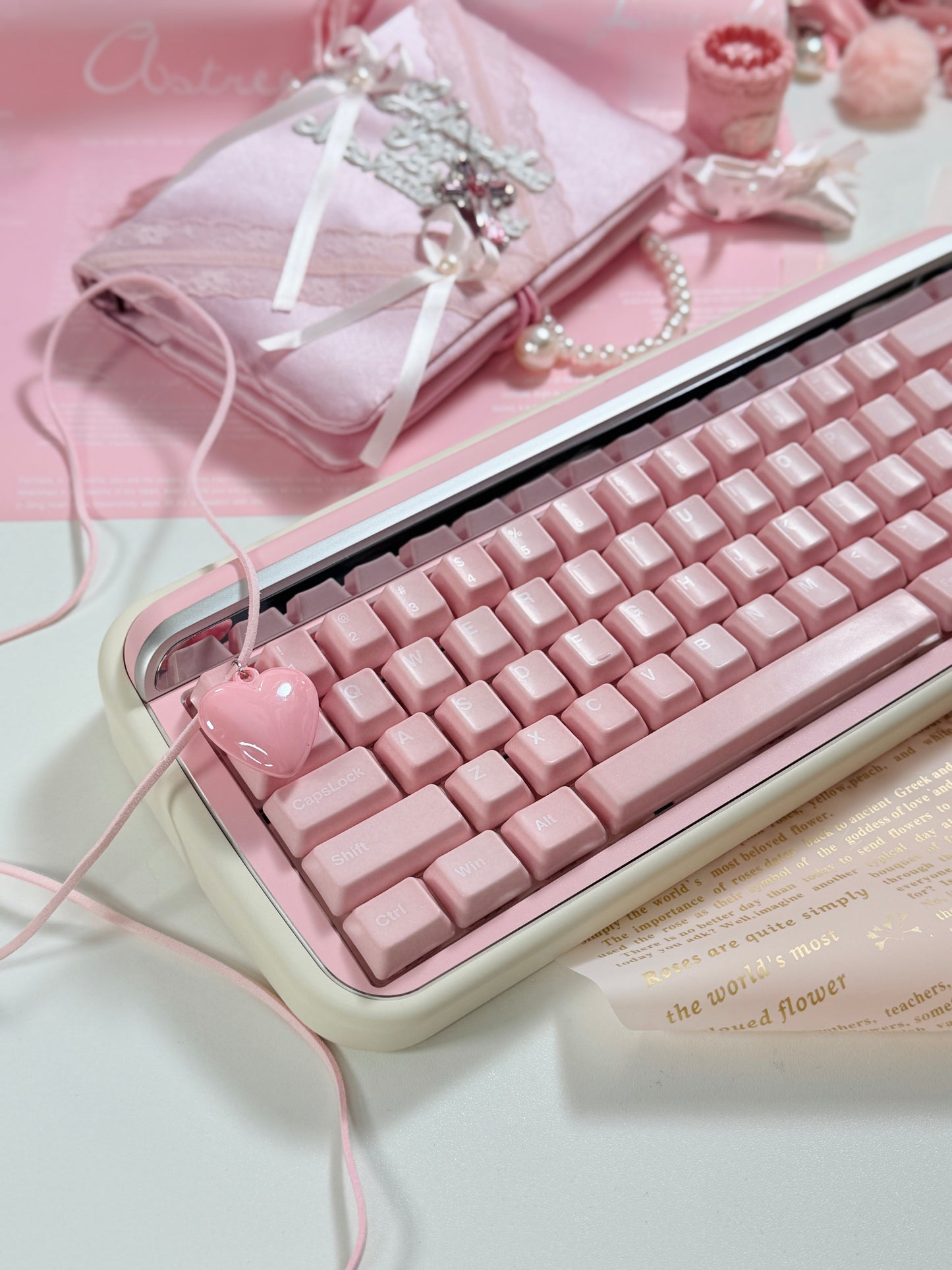 ONLY 1 Instock Prebuilt Aluminum Customized Mechanical Keyboard Rollo75 Pale Pink Cerakey Matte Keycaps Set
