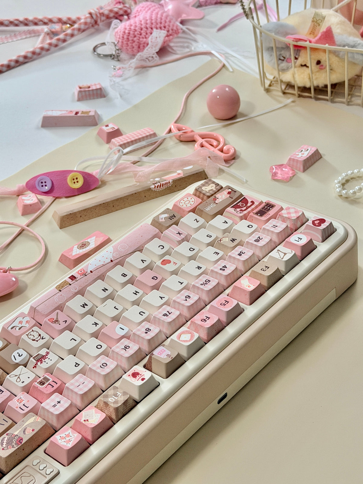 #0313 Sweet Home Strawberry Milk Café Keycaps – Kawaii Pink & Brown Dessert Theme Cute Custom Mechanical Keyboard Keycap Set