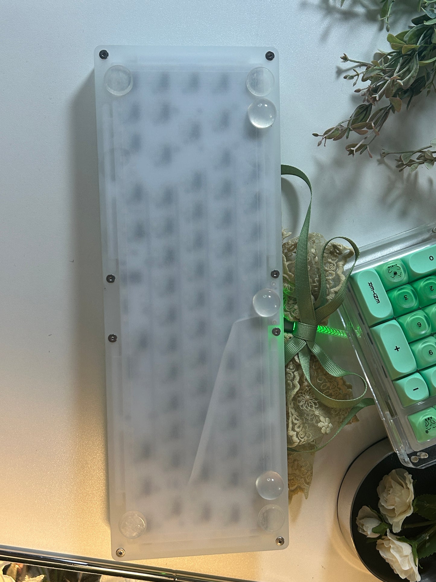 Unboxing Sample For Sales ONLY 1 Instock Prebuilt Frosted Matte Acrylic Customized Mechanical Keyboard FK68 Pro Green Gradient Apple Set（not including the number pad）