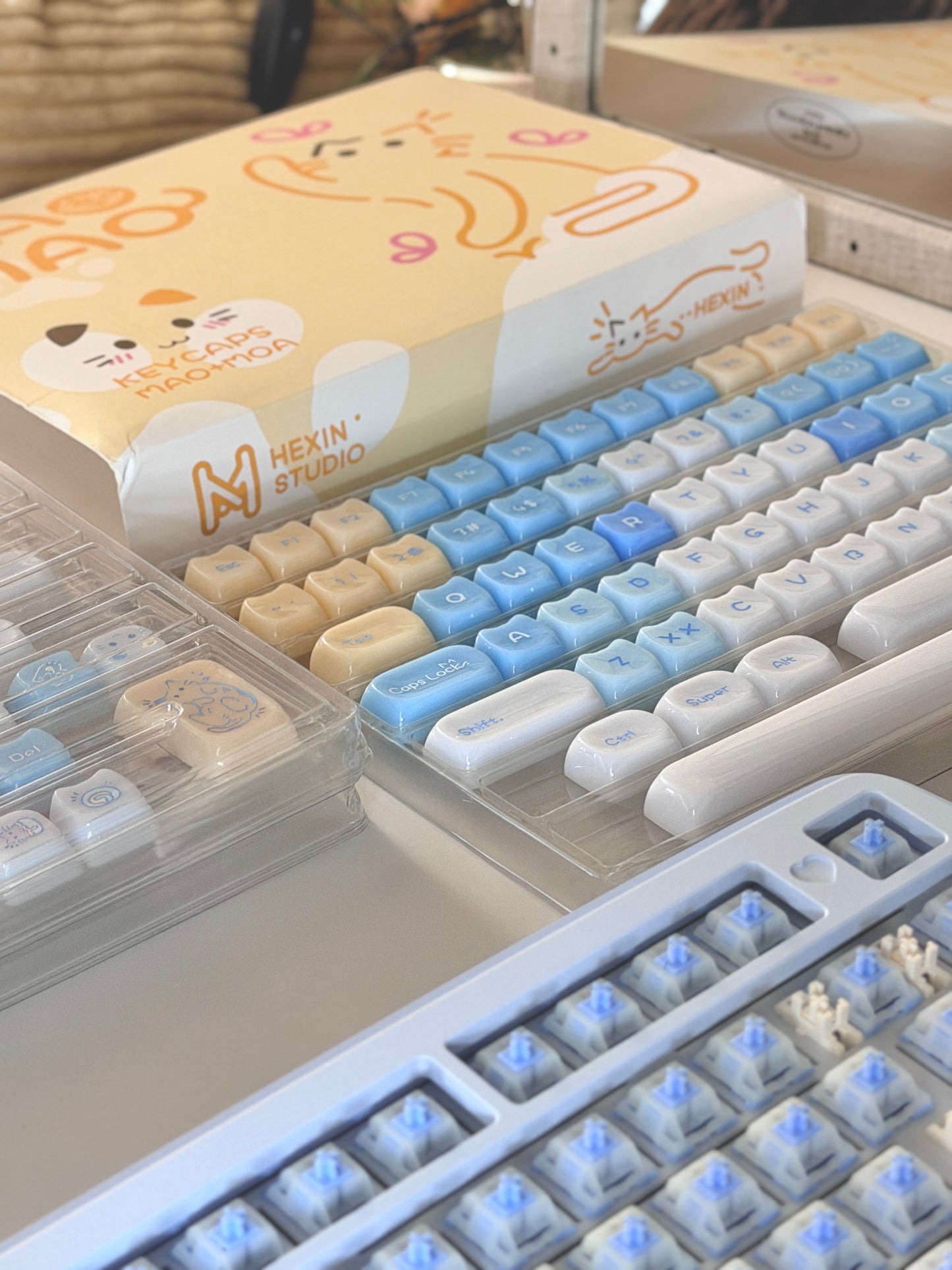 ONLY 1 Instock Prebuilt Aluminum Custom Mechanical Keyboard Yummy75 Blue Set