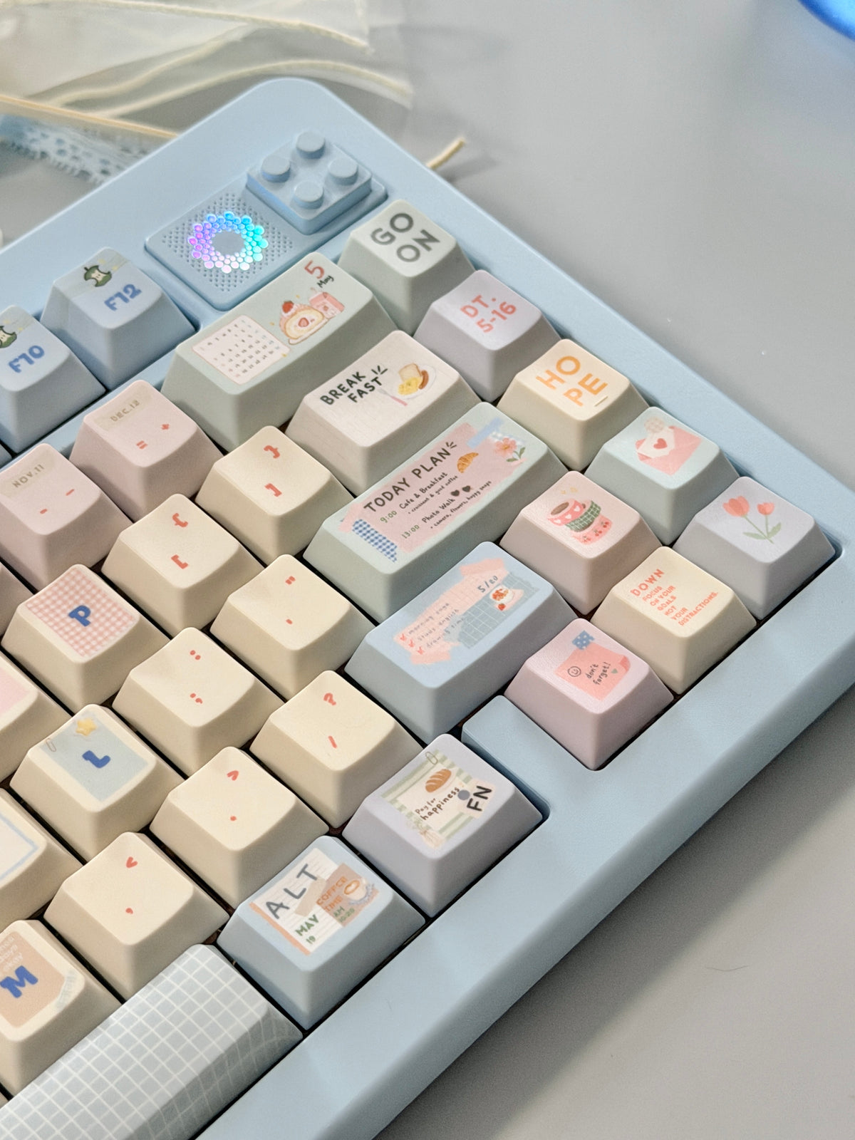 #0309 Love Journal Pastel Blue Creamy Aesthetic Keycaps Set | Cute Diary Theme Mechanical Keyboard Keycaps | Kawaii Office & Study Desk