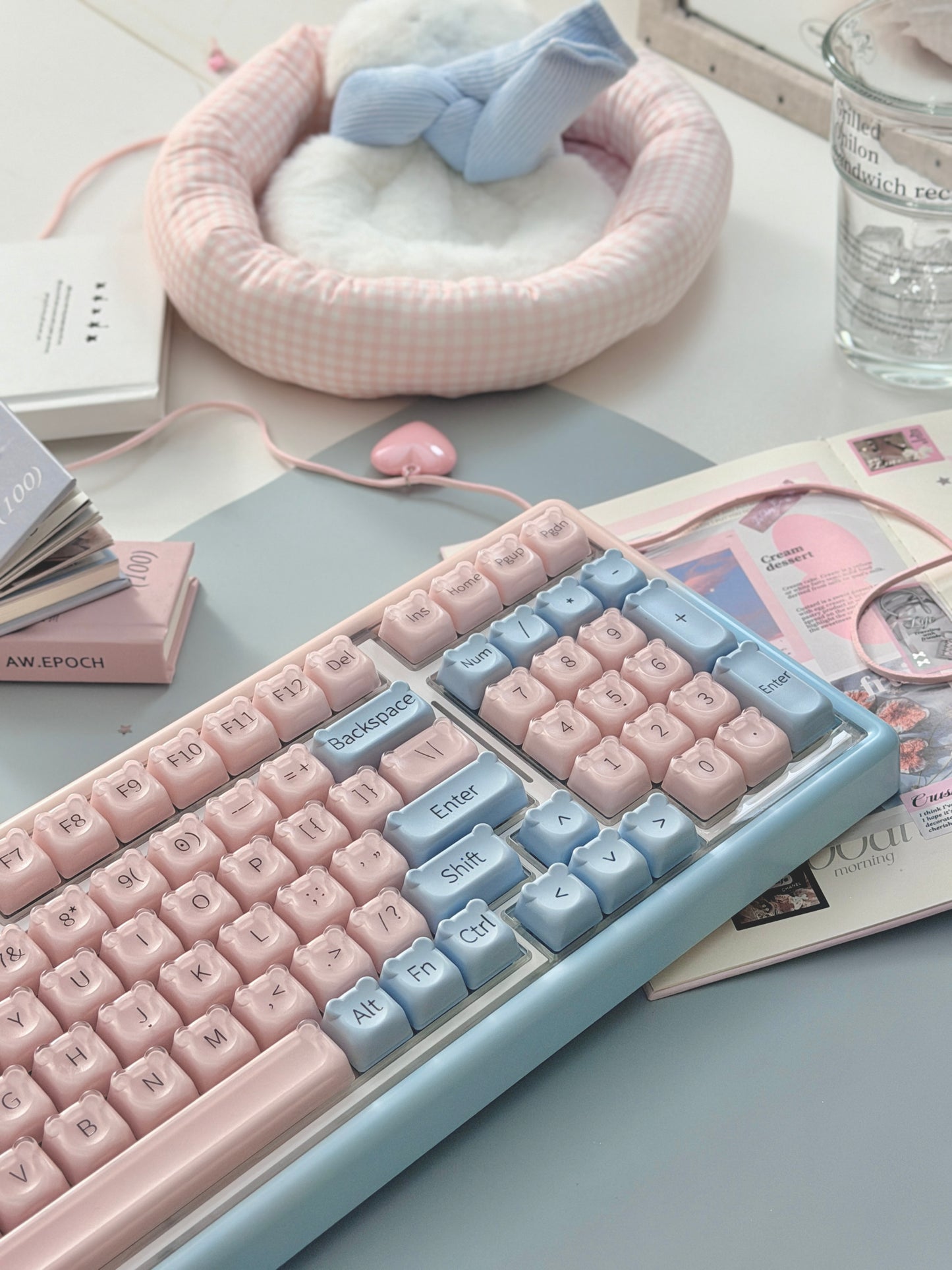Unboxing Sample For Sales ONLY 1 Instock ainbell base99 pale pink Blue Bear RGB Backlit wireless mechanical keyboard