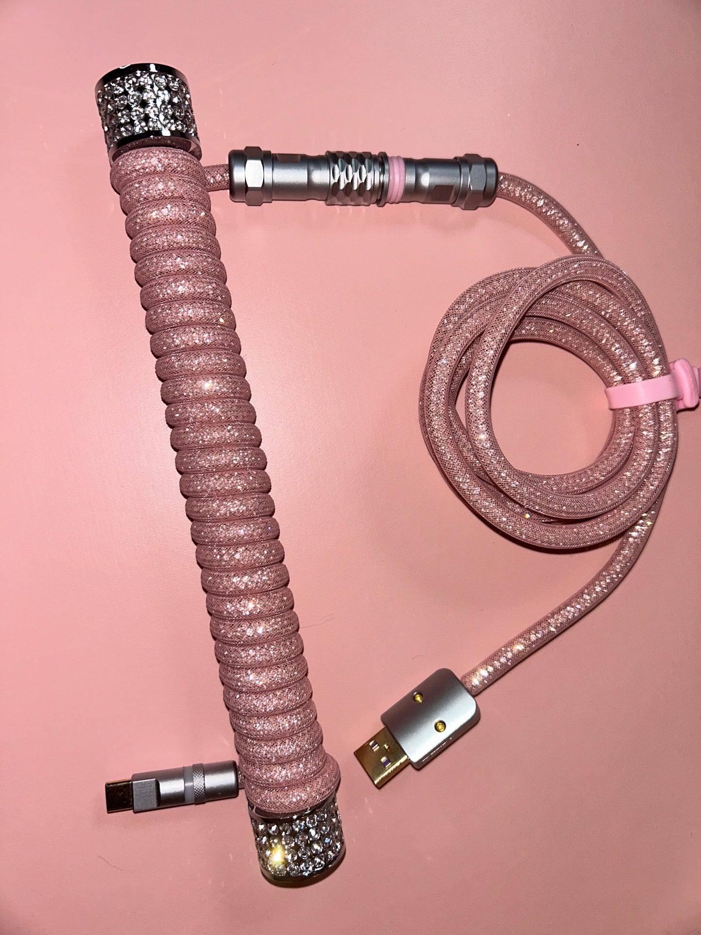 strawberryjam1986 diamond pink coiled mechanical keyboard cable set