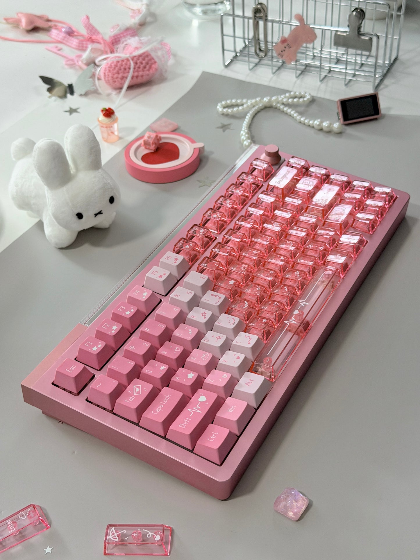 ONLY 1 Unboxing Clearance Anodized Pink GLOW75 DIY Kit &DuoChrome Keycaps & Silent Linear Switches