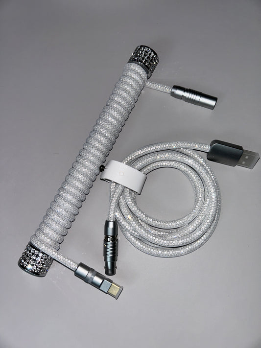 strawberryjam1986 diamond silver/gold coiled mechanical keyboard cable set