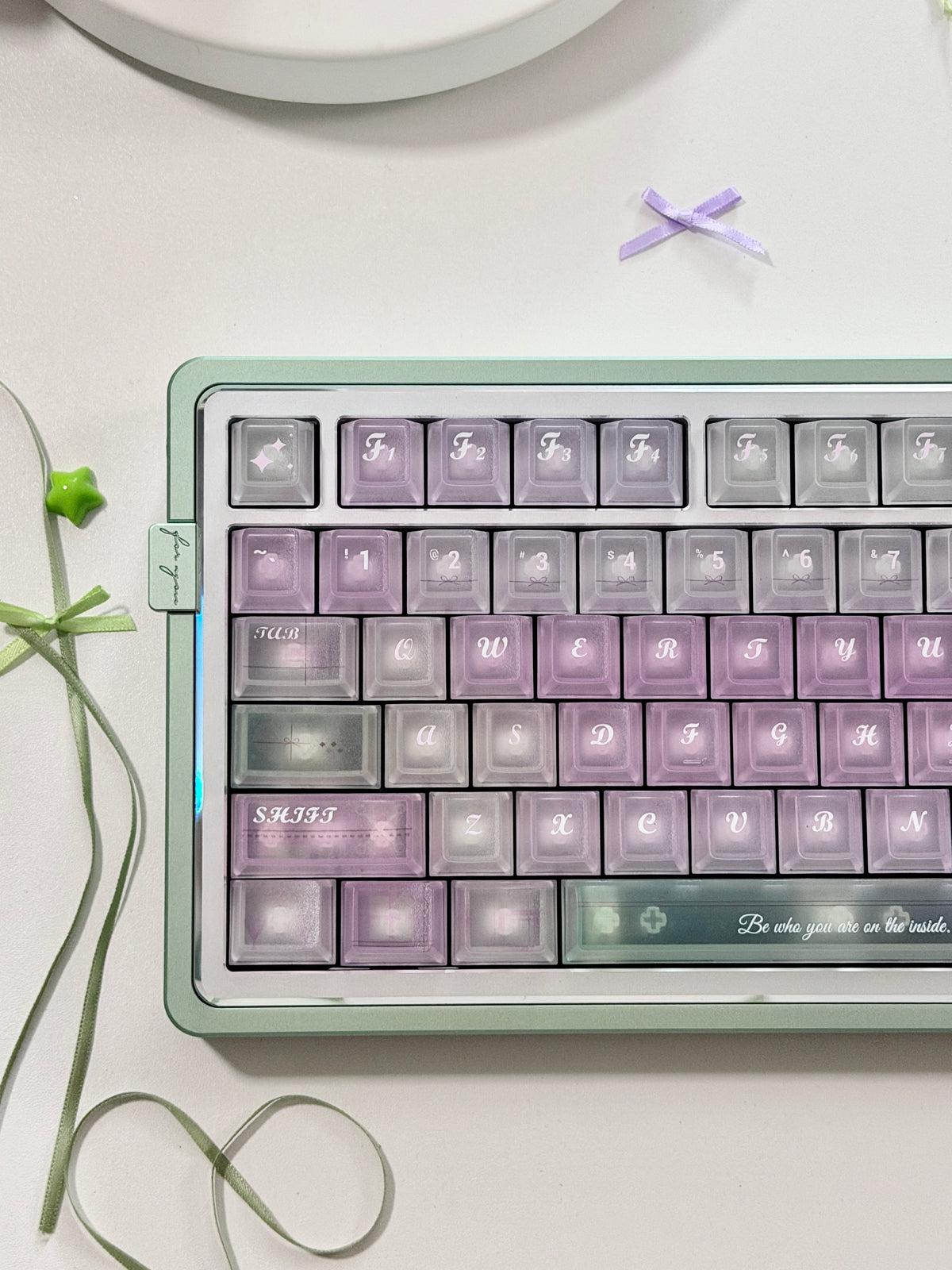 #0318 Lavender Mint Garden Transparent Keycaps Set | Pastel Purple & Sage Green Cute Floral Mechanical Keyboard Keycaps