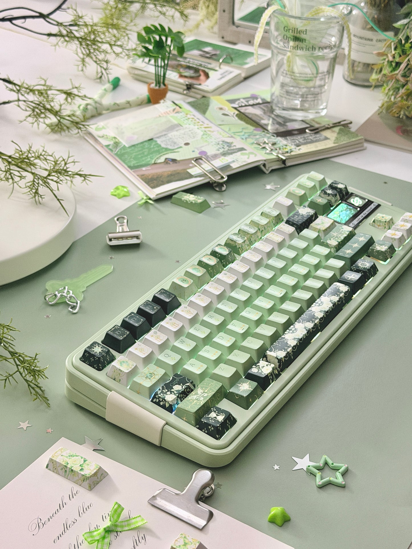 ONLY 1 Instock Prebuilt Aluminum Custom Mechanical Keyboard Bread80 Wireless Matcha Green Set