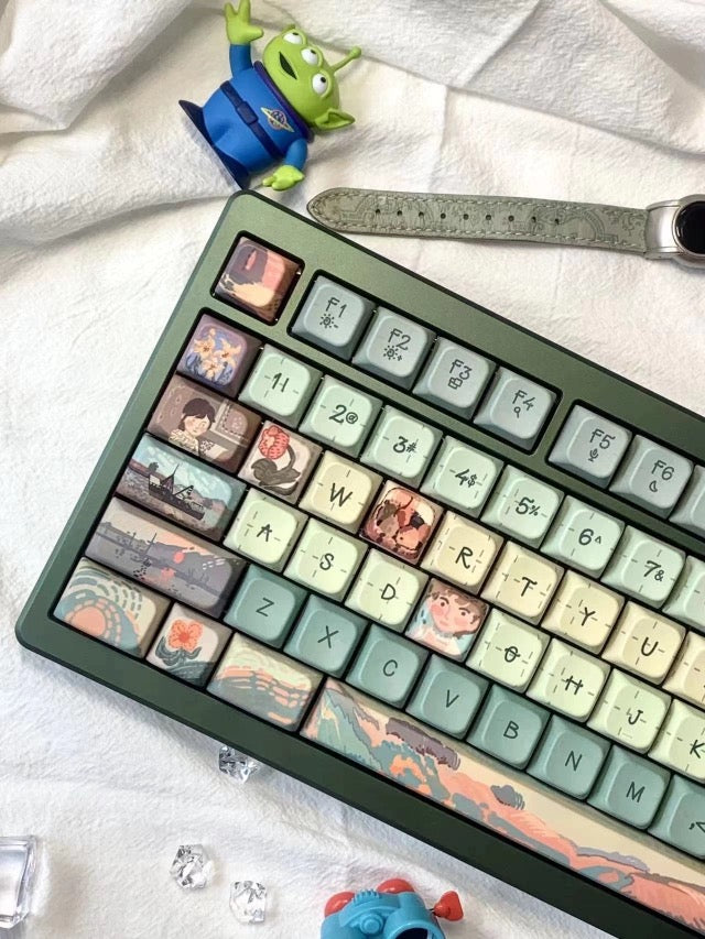 058 Green Fancce Impressionist Oil Painting Keycaps