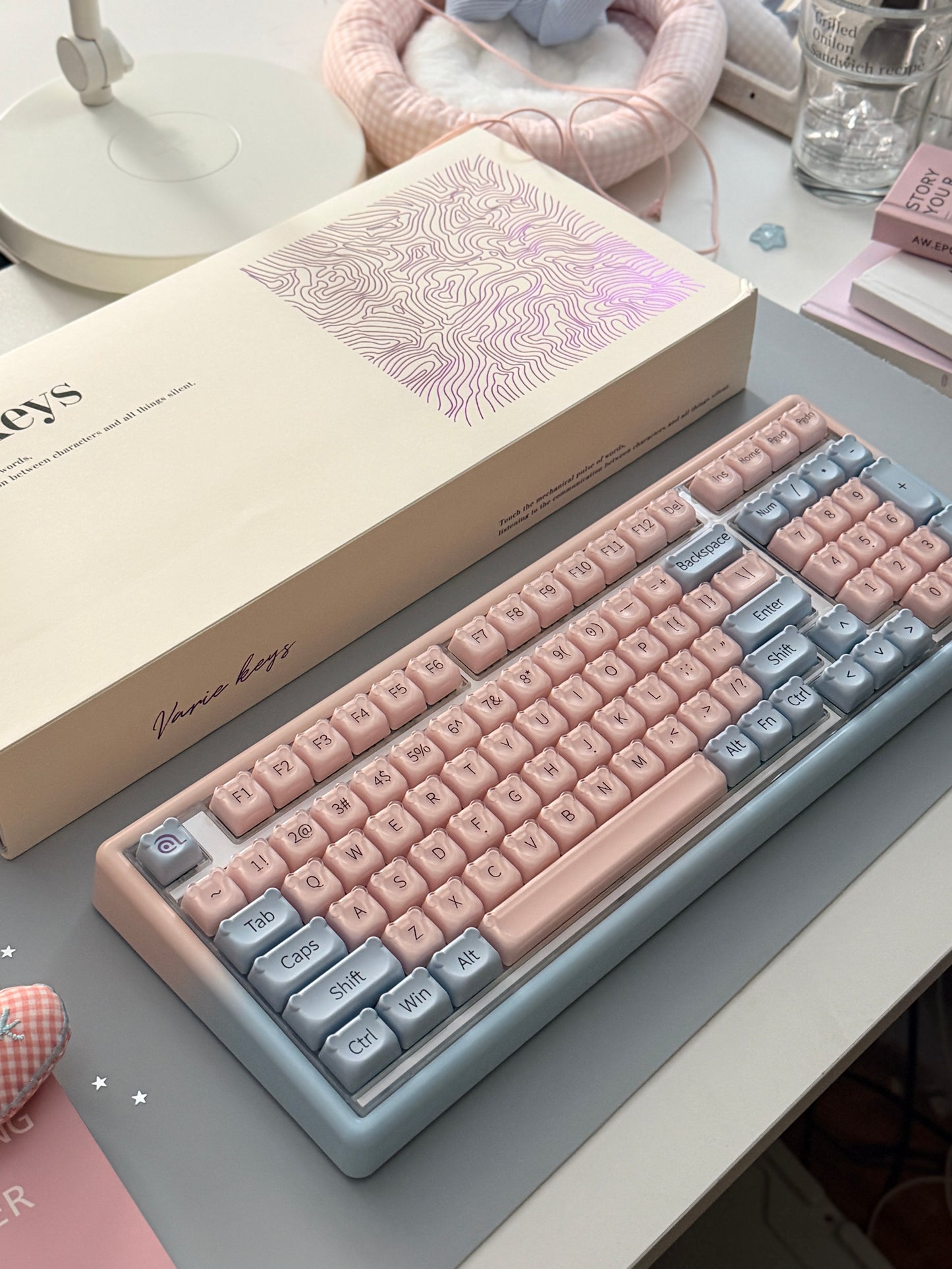 Unboxing Sample For Sales ONLY 1 Instock ainbell base99 pale pink Blue Bear RGB Backlit wireless mechanical keyboard