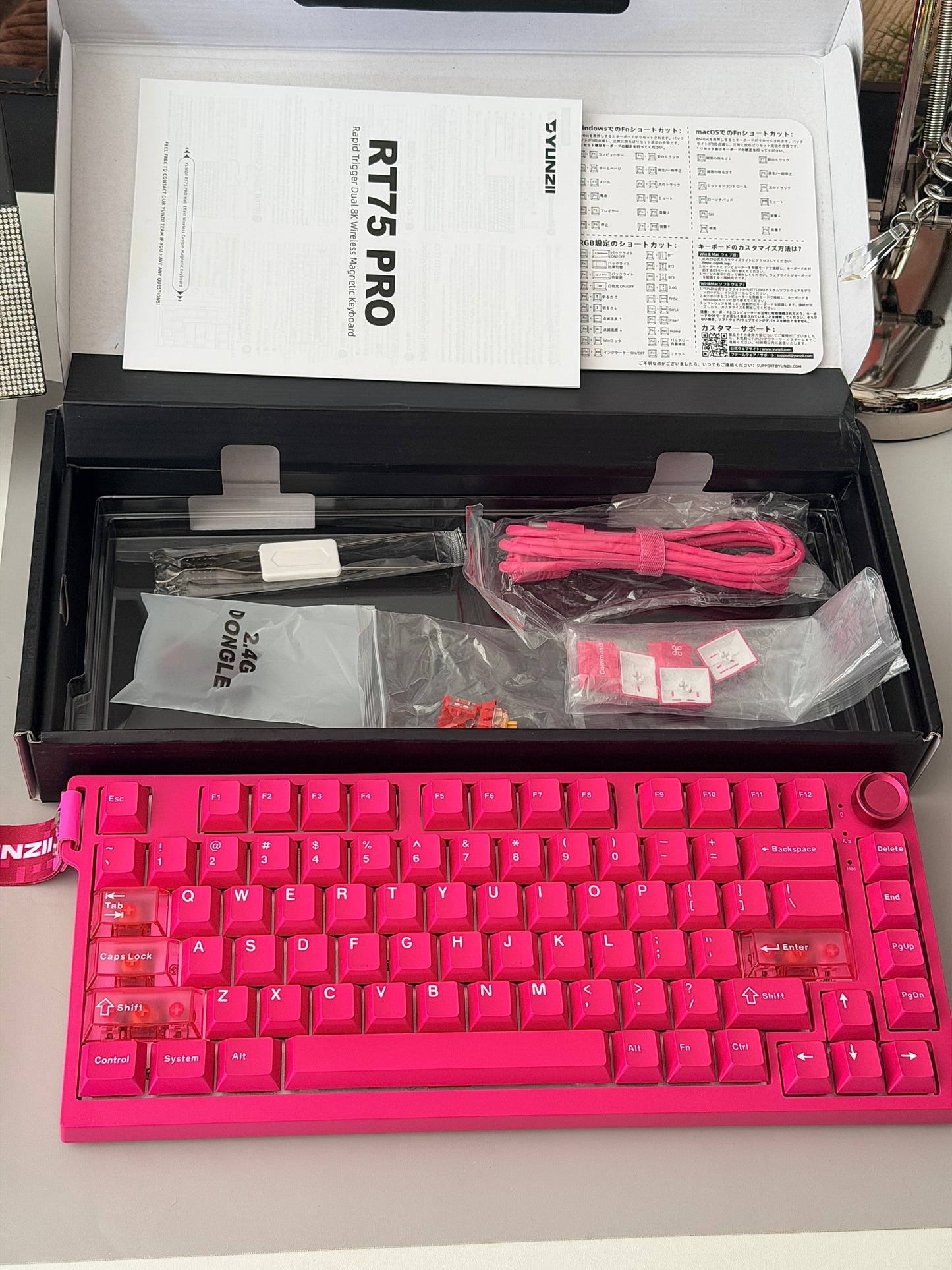 Unboxing Clearance ONLY 1 Instock YUNZII RT75 PRO Magnetic Switch Wireless Gaming Keyboard + Pink Camo Keycaps