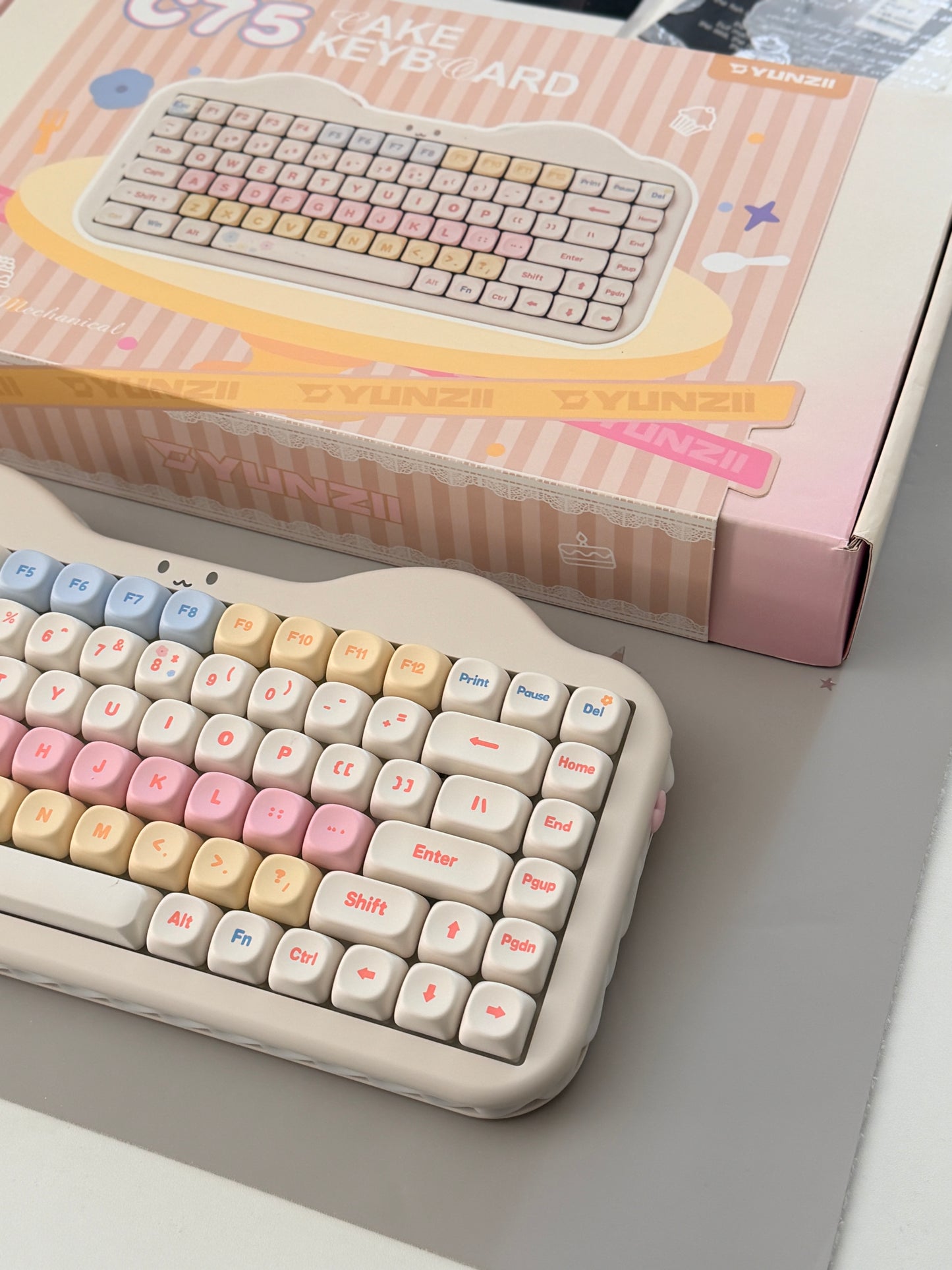 Unboxing Clearance ONLY 1 Instock YUNZII C75 Cake Meow Wireless Mechanical Keyboard ➕ XVX Lumicat MAO Keycap Set