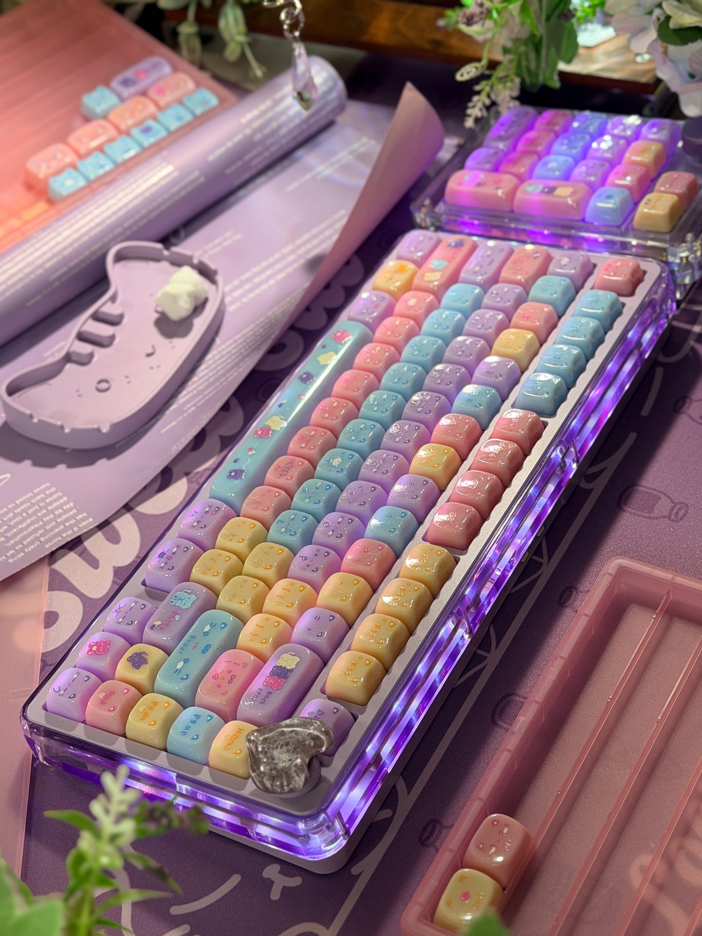 Unboxing Clearance ONLY 1 Instock Meow Pudding PC Keycap Set ➕KiiBOOM Breeze75 Purple Mechanical Keyboard ➕ Phantom 21 Number Pad