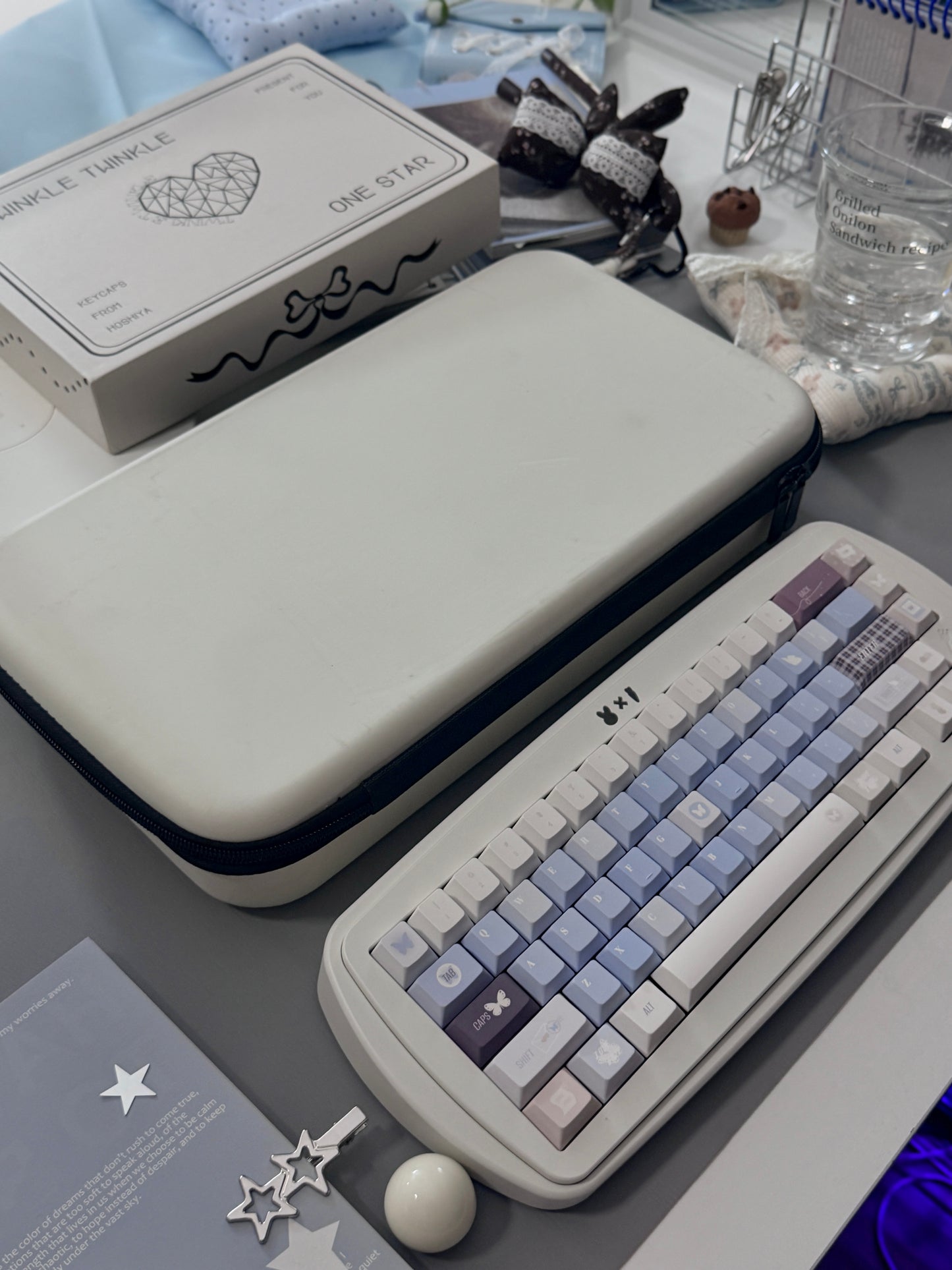 ONLY 1 Instock Prebuilt Aluminum Custom Mechanical Keyboard Croissant65 Cream White Keyboard Set