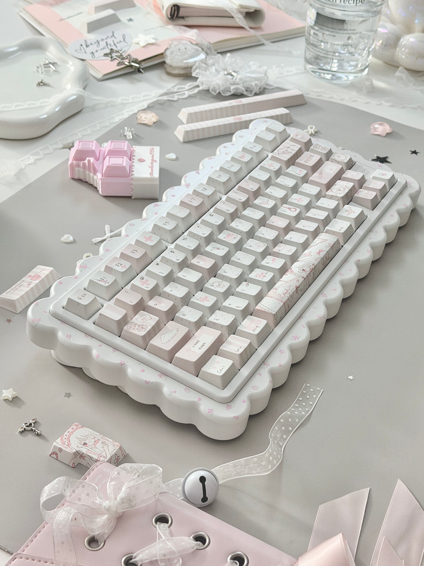 ONLY 1 Instock Prebuilt Aluminum Customized Mechanical Keyboard Cookies75 White Floral Set