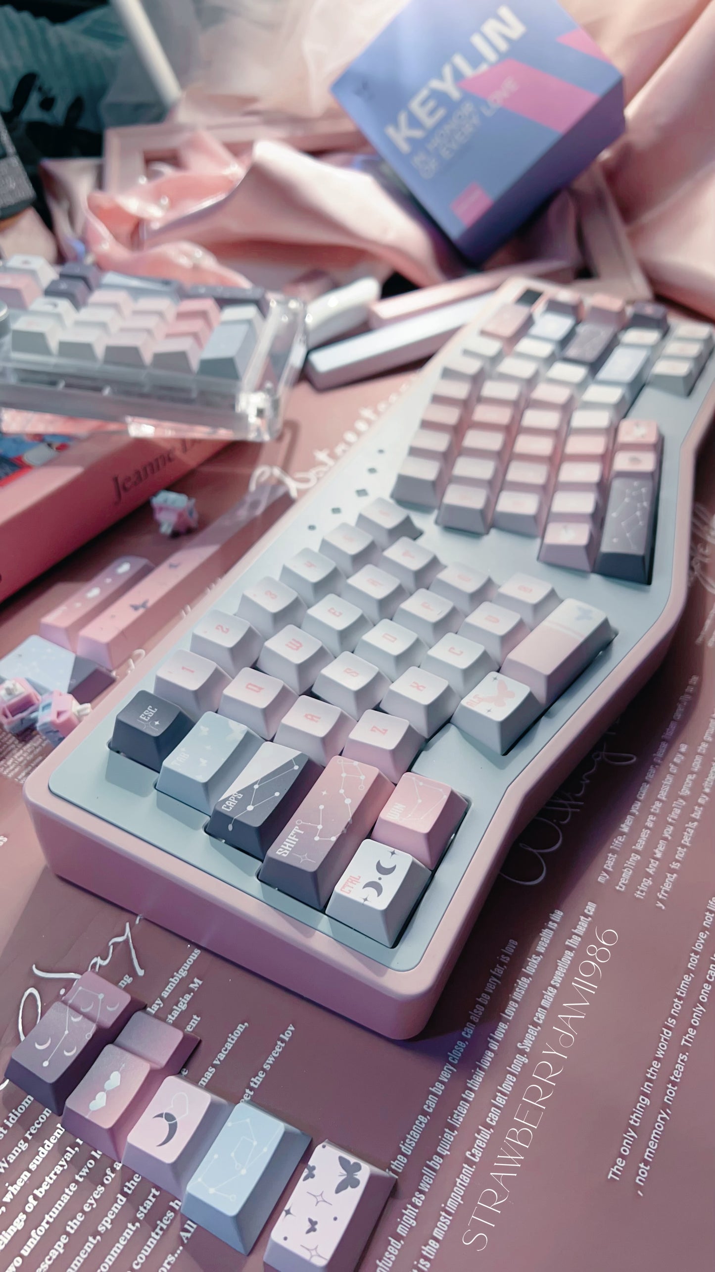 092 Star Fluctuation Gray Pink Gradual Change Advanced Sense Cherry Profile Keycap