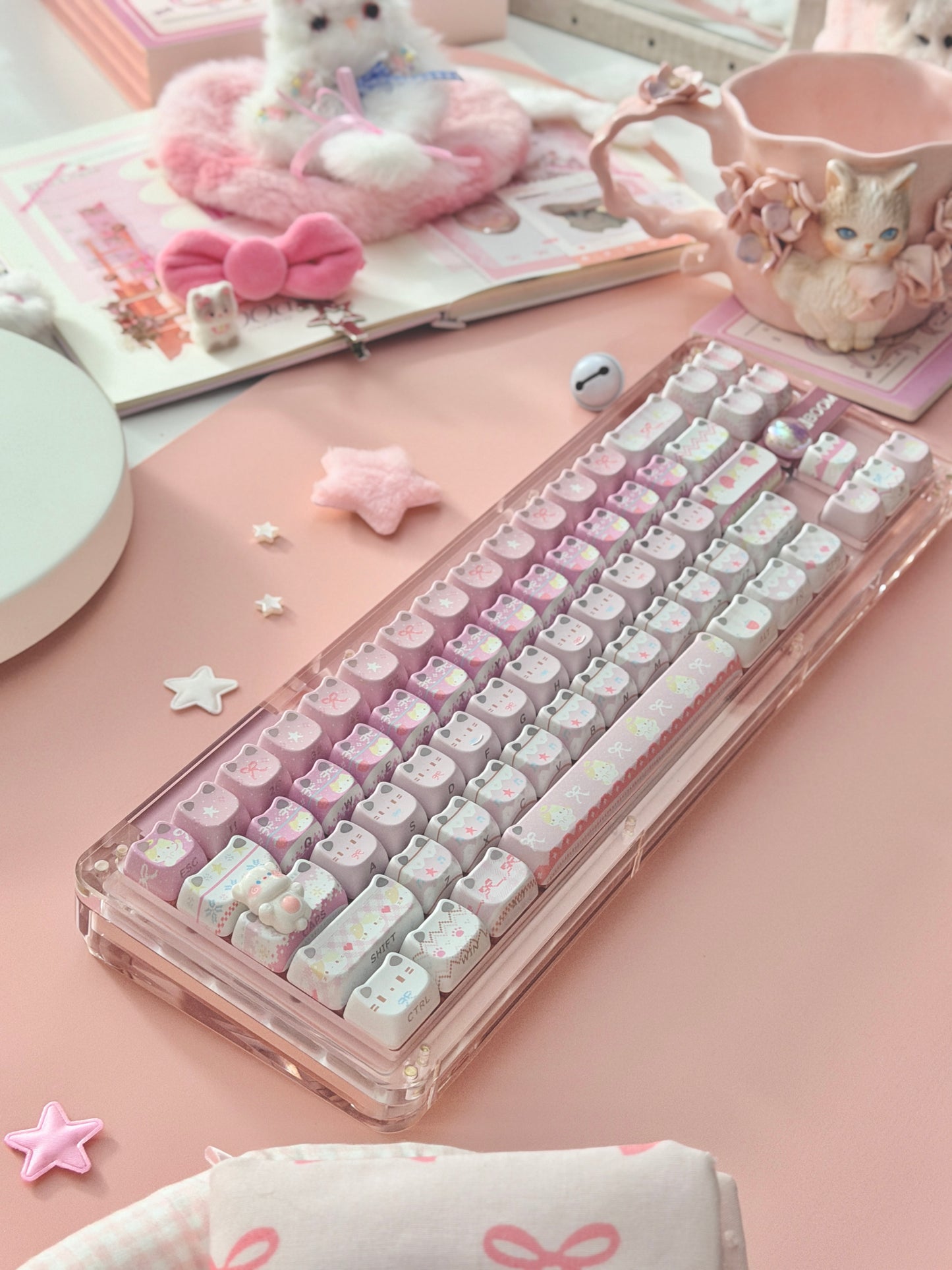 Unboxing Clearance ONLY 1 KiiBOOM Phantom 68 Pink Crystal Gasket-Mounted Mechanical Keyboard & KiiBOOM Pink Meow Keycap Set