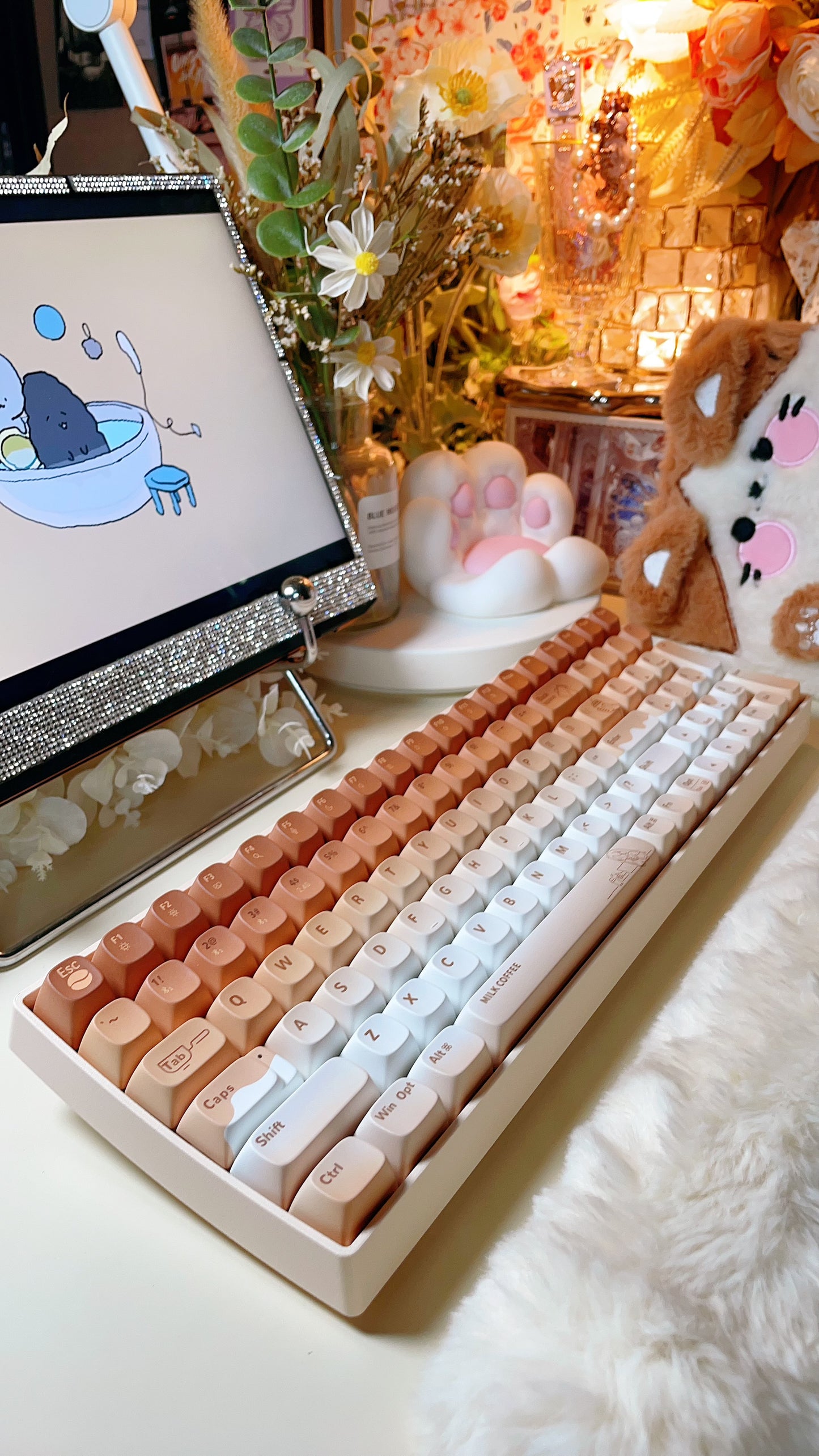 Creamy Thock Lofree milk coffee three-mode wireless Bluetooth mechanical keyboard, cute girl high-value keyboard