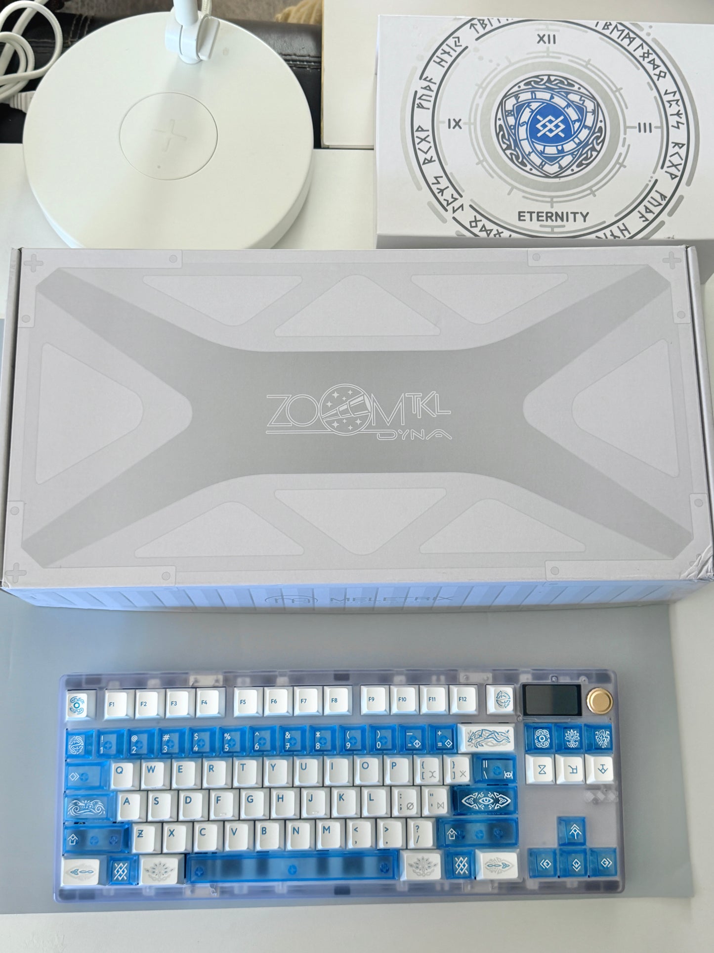 ONLY 1 Instock Prebuilt Custom Mechanical Keyboard ZOOM TKL DYNA Frosted Clear & XVX Eternity Keycaps & TTC Ice Silent Switch