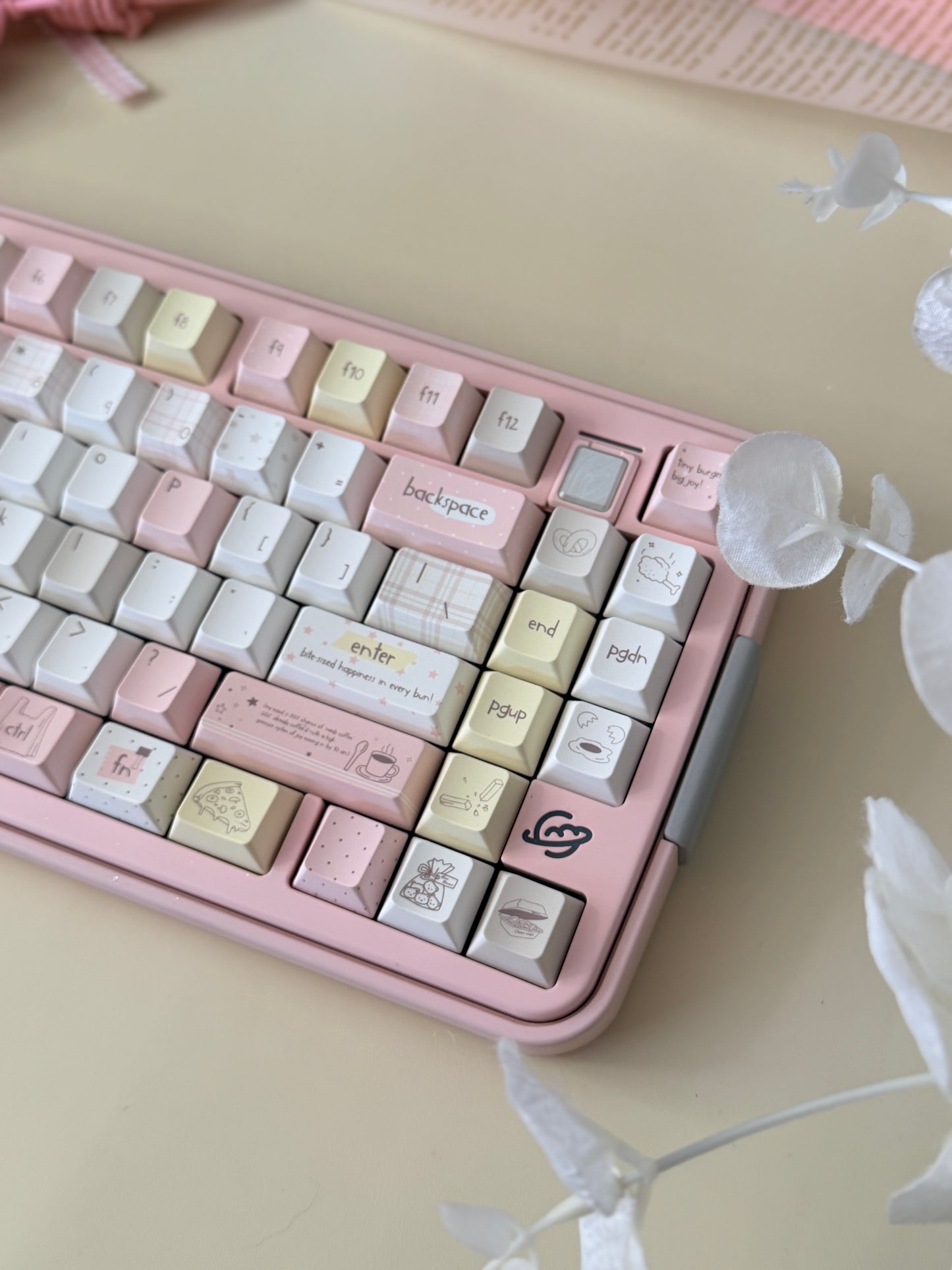 ONLY 1 Instock Prebuilt Aluminum Customized Mechanical Keyboard Bread75 Pale Pink Set