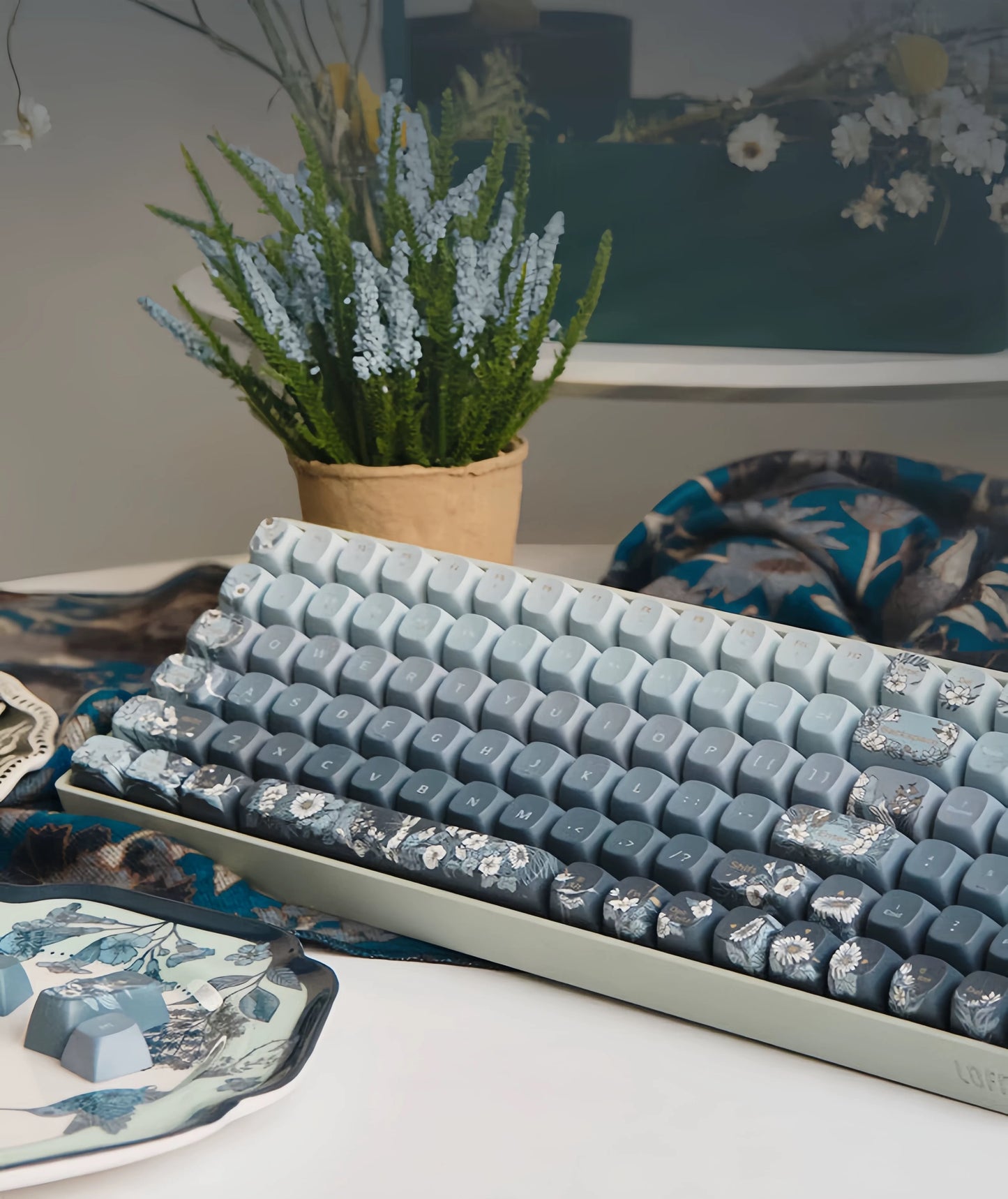 Bloomveil Fantasy Navy Blue Tri-mode wireless Bluetooth mechanical keyboard, cute girl high-value keyboard