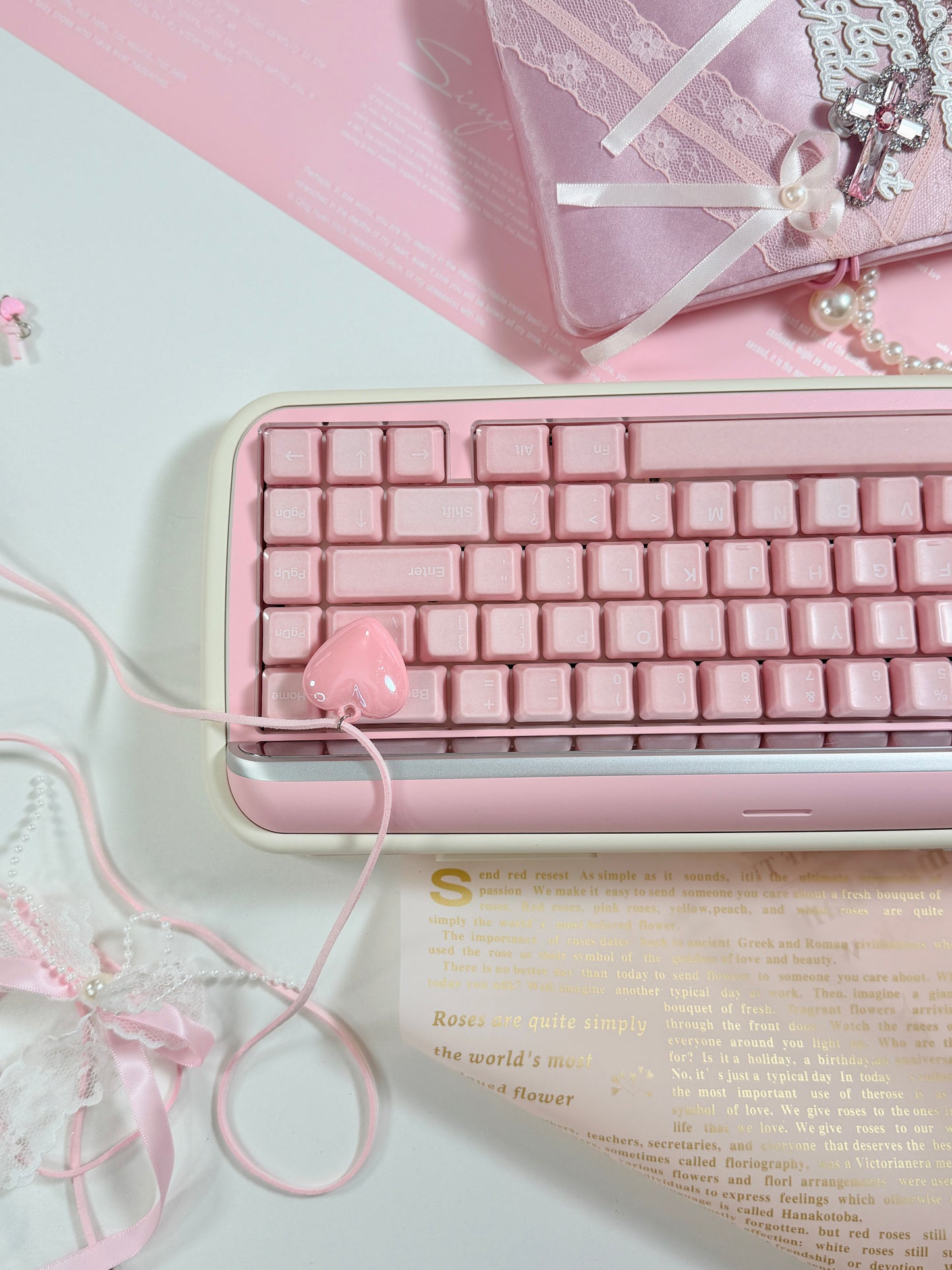 ONLY 1 Instock Prebuilt Aluminum Customized Mechanical Keyboard Rollo75 Pale Pink Cerakey Matte Keycaps Set