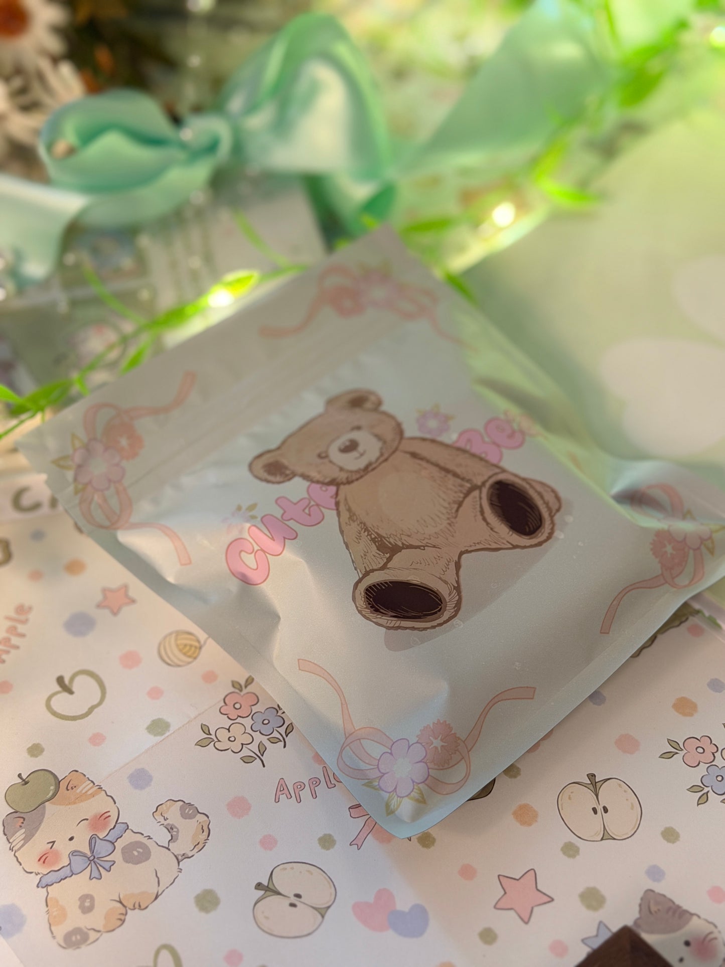 ONLY 1 Left Handmade False Nails Green Pink Oval Fairy Forest 3D Flower Rococo Style Press On Nails（#884）