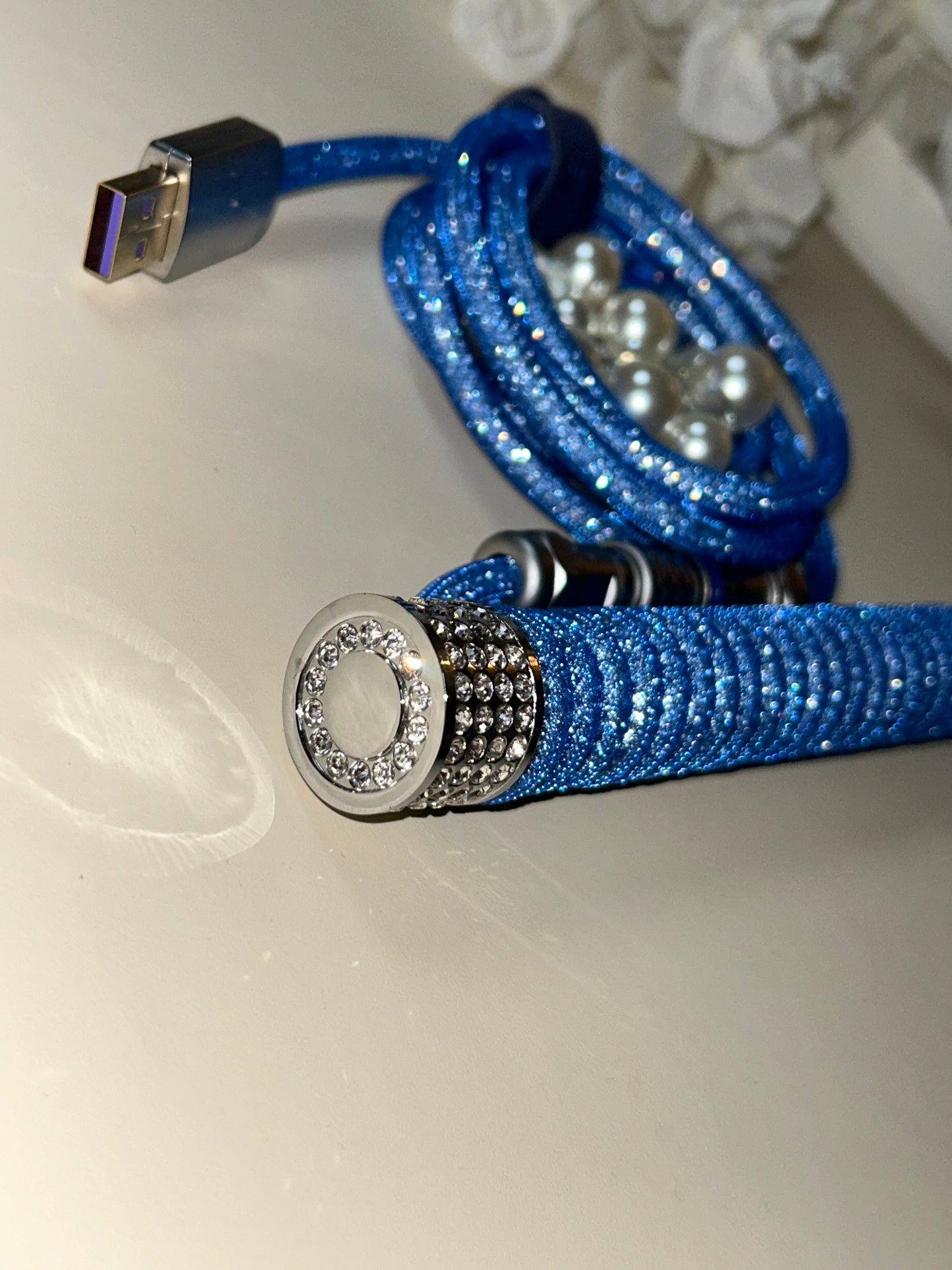 Blue Diamond Silver Keyboard Coiled Cable