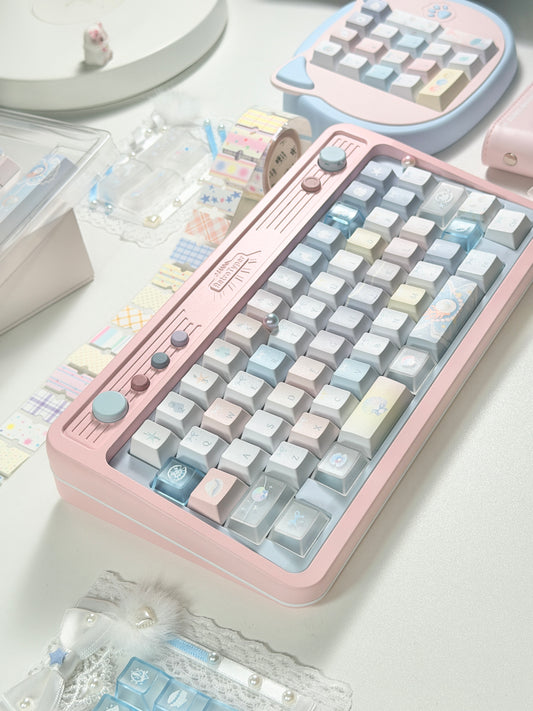 ONLY 1 Instock Prebuilt Aluminum Custom Mechanical Keyboard RT50 Pale Pink Blue Set