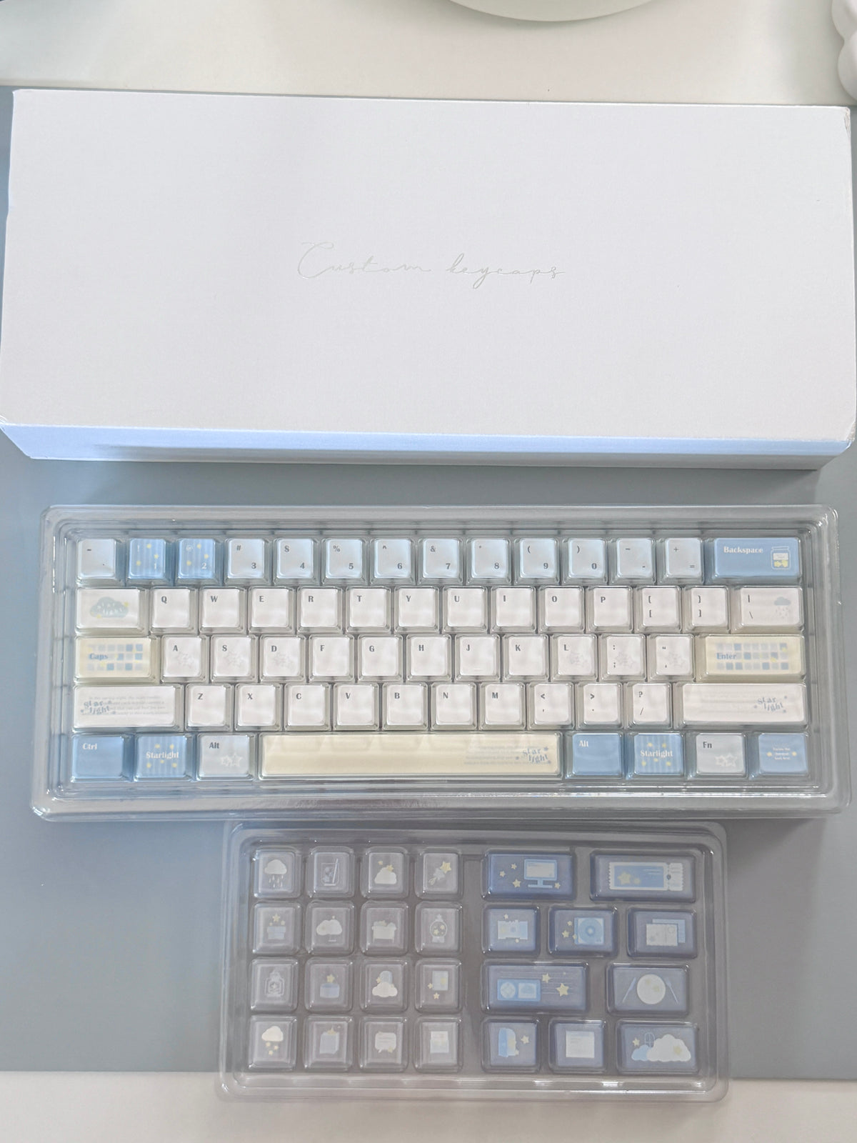 #0306 Little Starlight Keycaps | Cute Starry Sky PBT Keycap Set | Blue & White Kawaii Mechanical Keyboard Keycaps Designed By Doki Lab