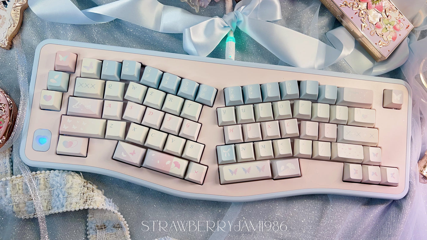 109 Cocoon and Butterfly Pastel Pink and Blue Keycap Cherry Profile