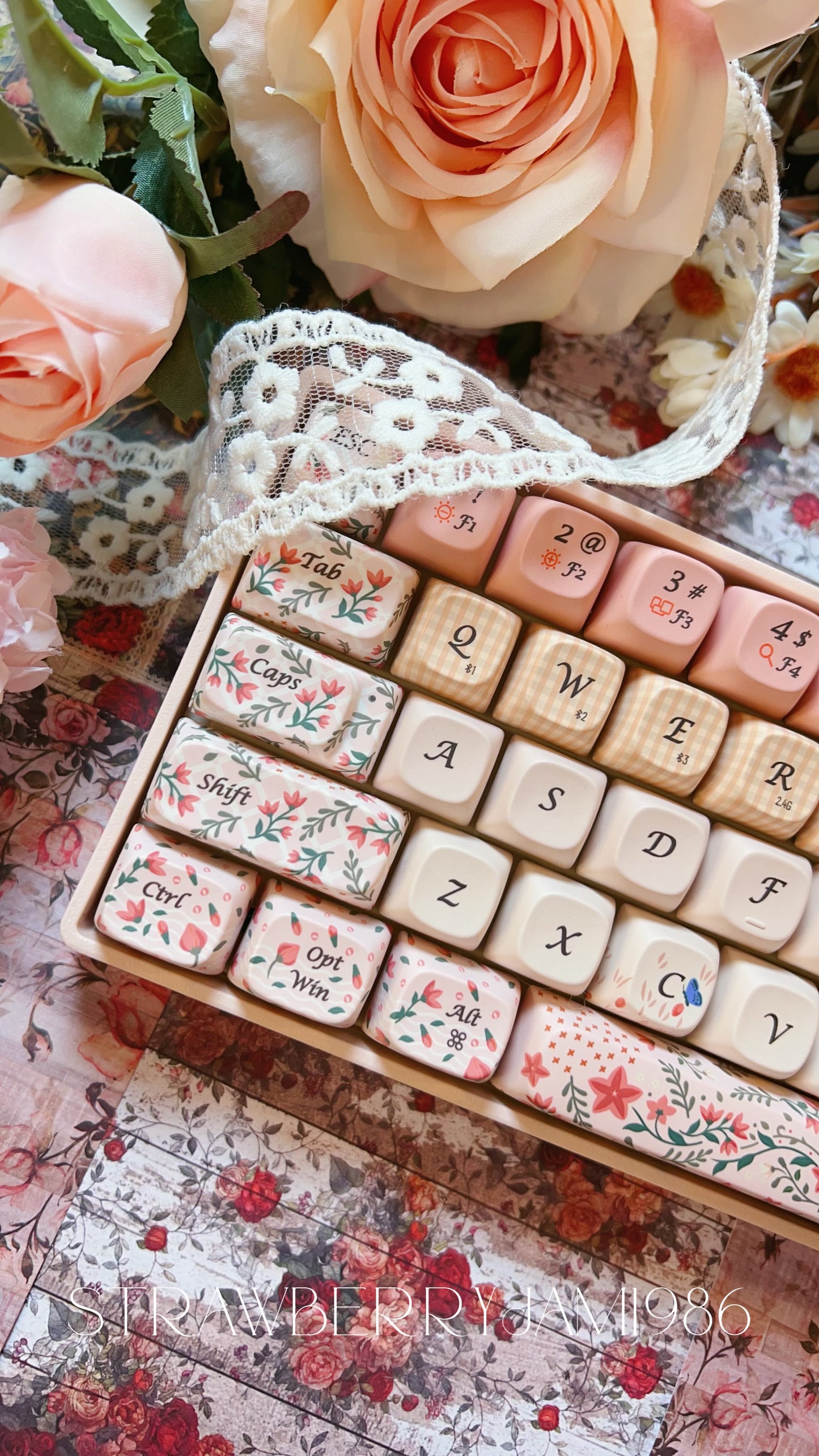 Limited Edition Pastel Pink Forest Flower Language Tri-mode Mechanical Keyboard Customized Ergonomic Keycap Designed by Lofree