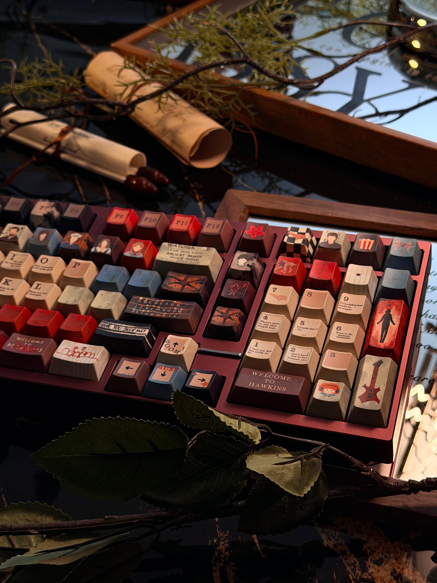 ONLY 1 Instock Prebuilt Neo98 Anodized Dusty Rose Mechanical Custom Keyboard + stranger things Keycaps