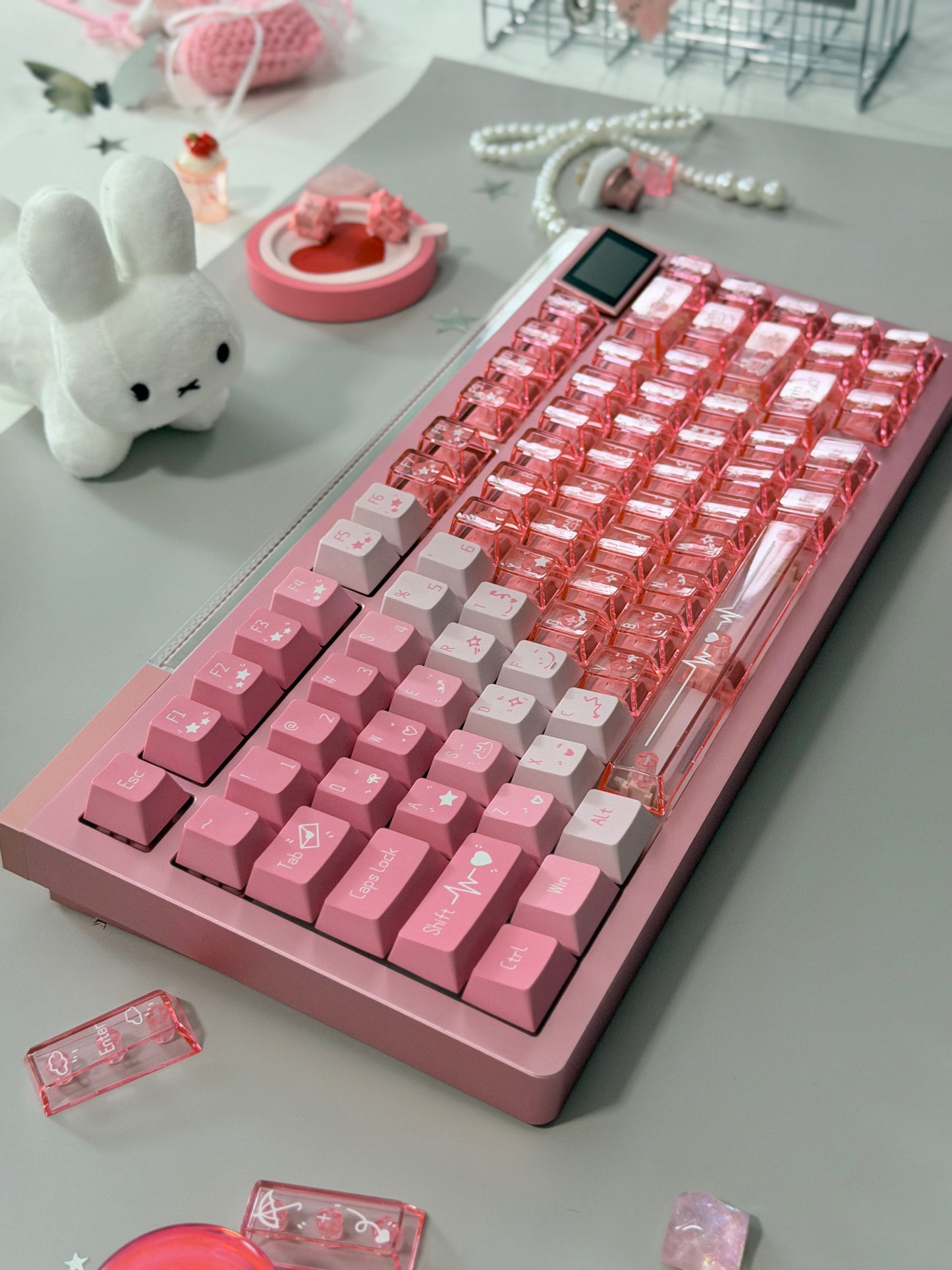 ONLY 1 Unboxing Clearance Anodized Pink GLOW75 DIY Kit &DuoChrome Keycaps & Silent Linear Switches
