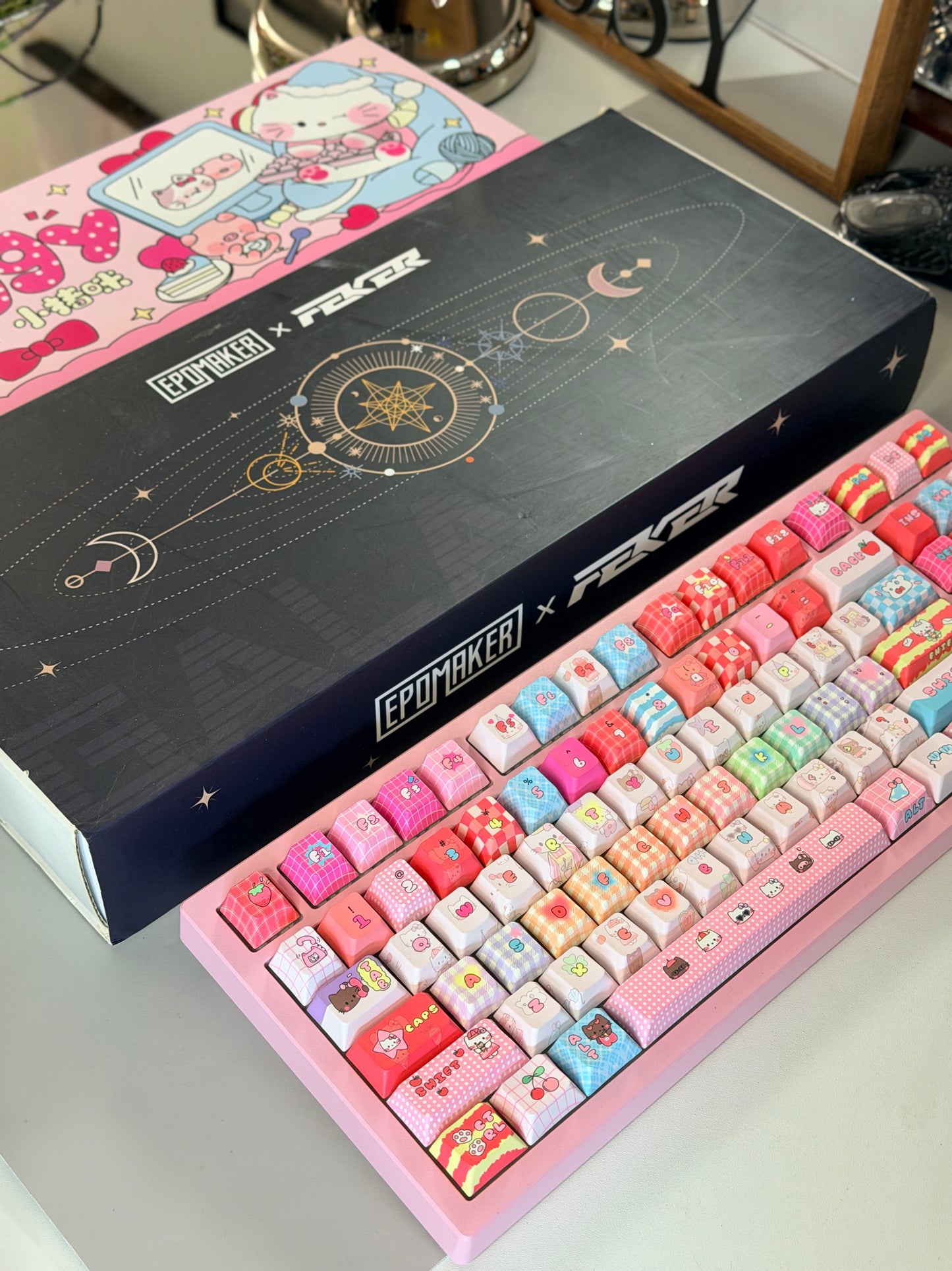 Unboxing Clearance ONLY 1 Instock Prebuilt Galaxy80 Pink Aluminum Customized Mechanical Keyboard + Kitty keycap Set