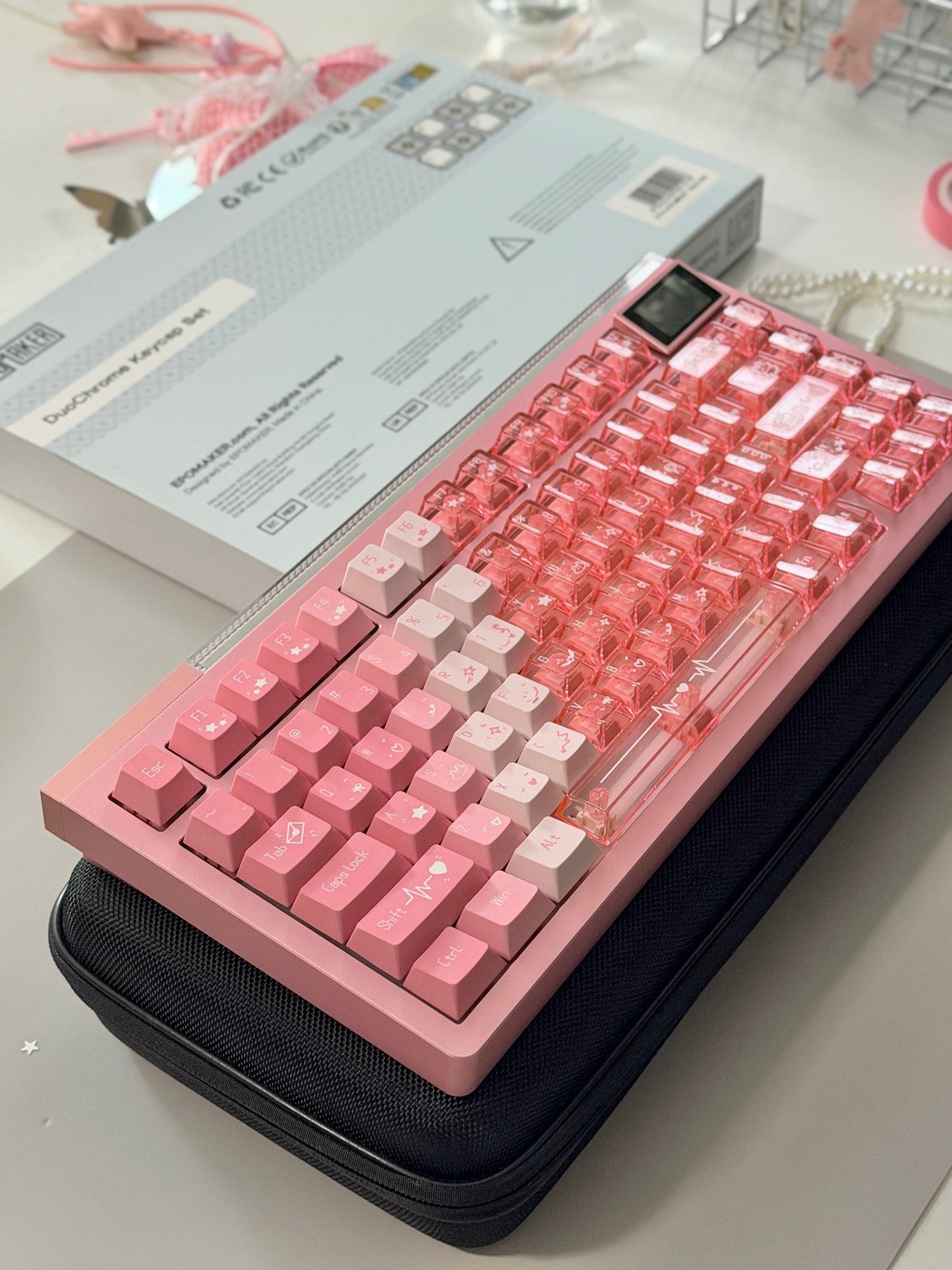 ONLY 1 Unboxing Clearance Anodized Pink GLOW75 DIY Kit &DuoChrome Keycaps & Silent Linear Switches