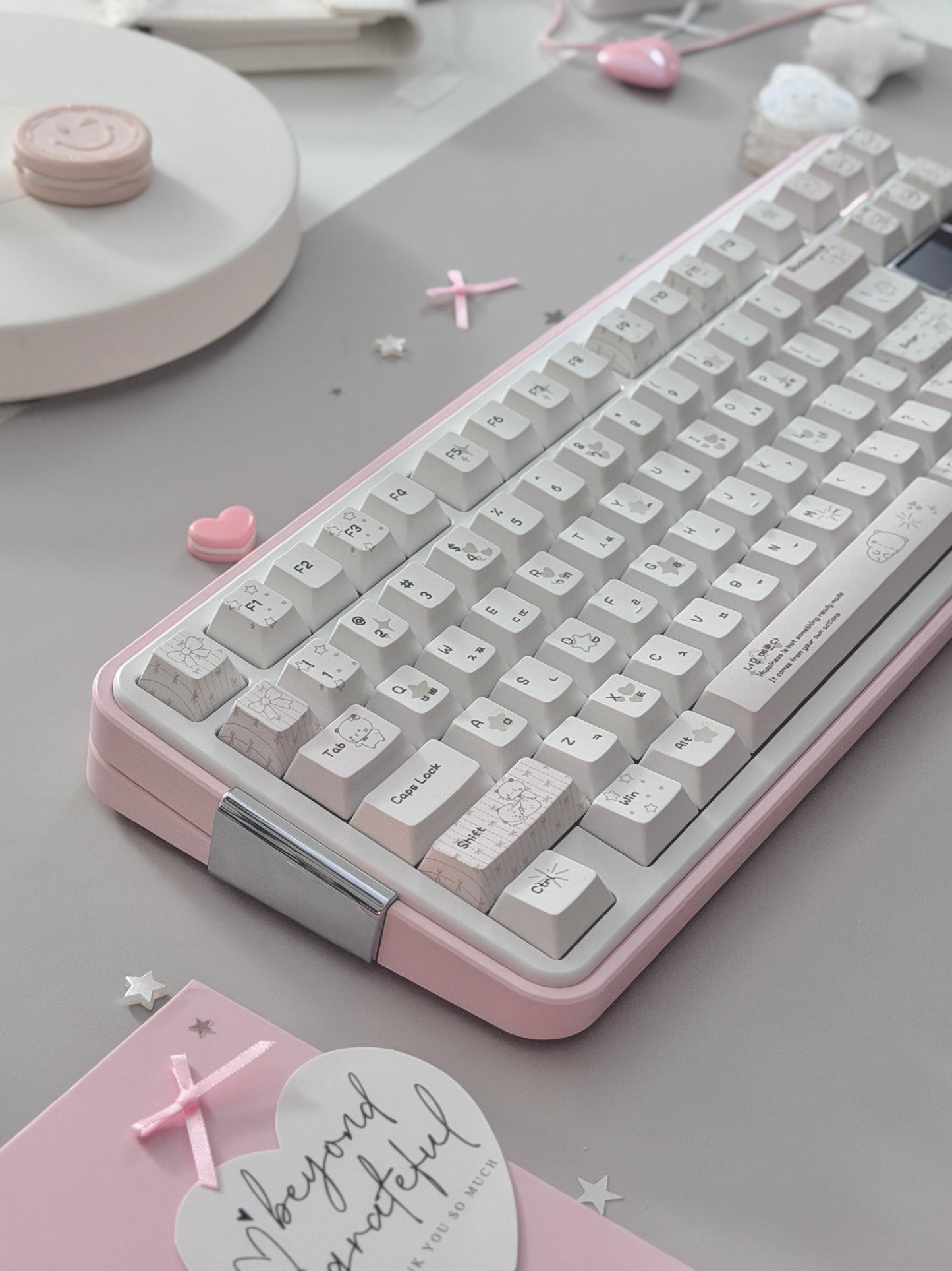 ONLY 1 Instock Prebuilt Aluminum Custom Mechanical Keyboard Bread80 Wireless Pale Pink & White Set