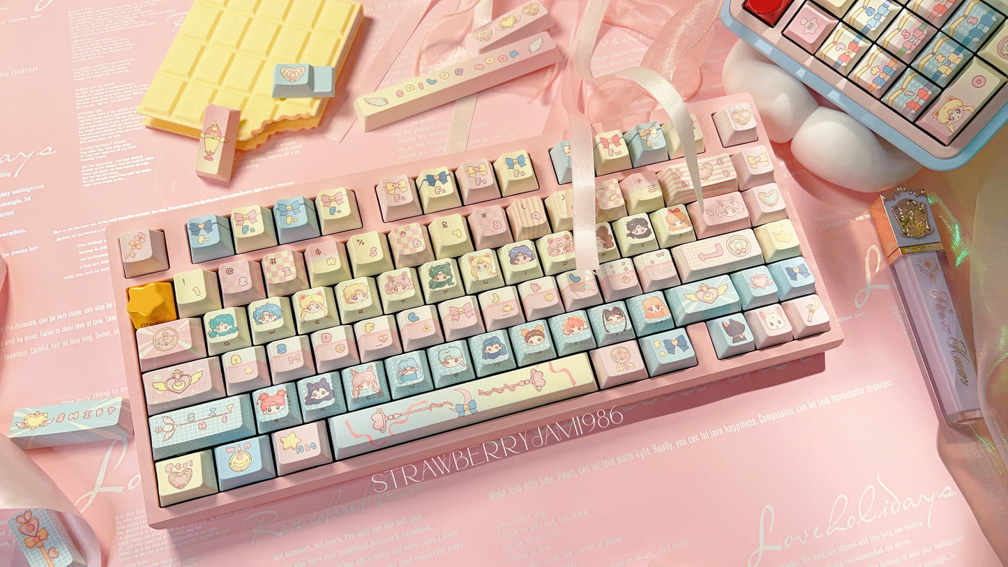 096 Sailor Moon Pastel Pink Yellow Blue Keycap Cherry Profile