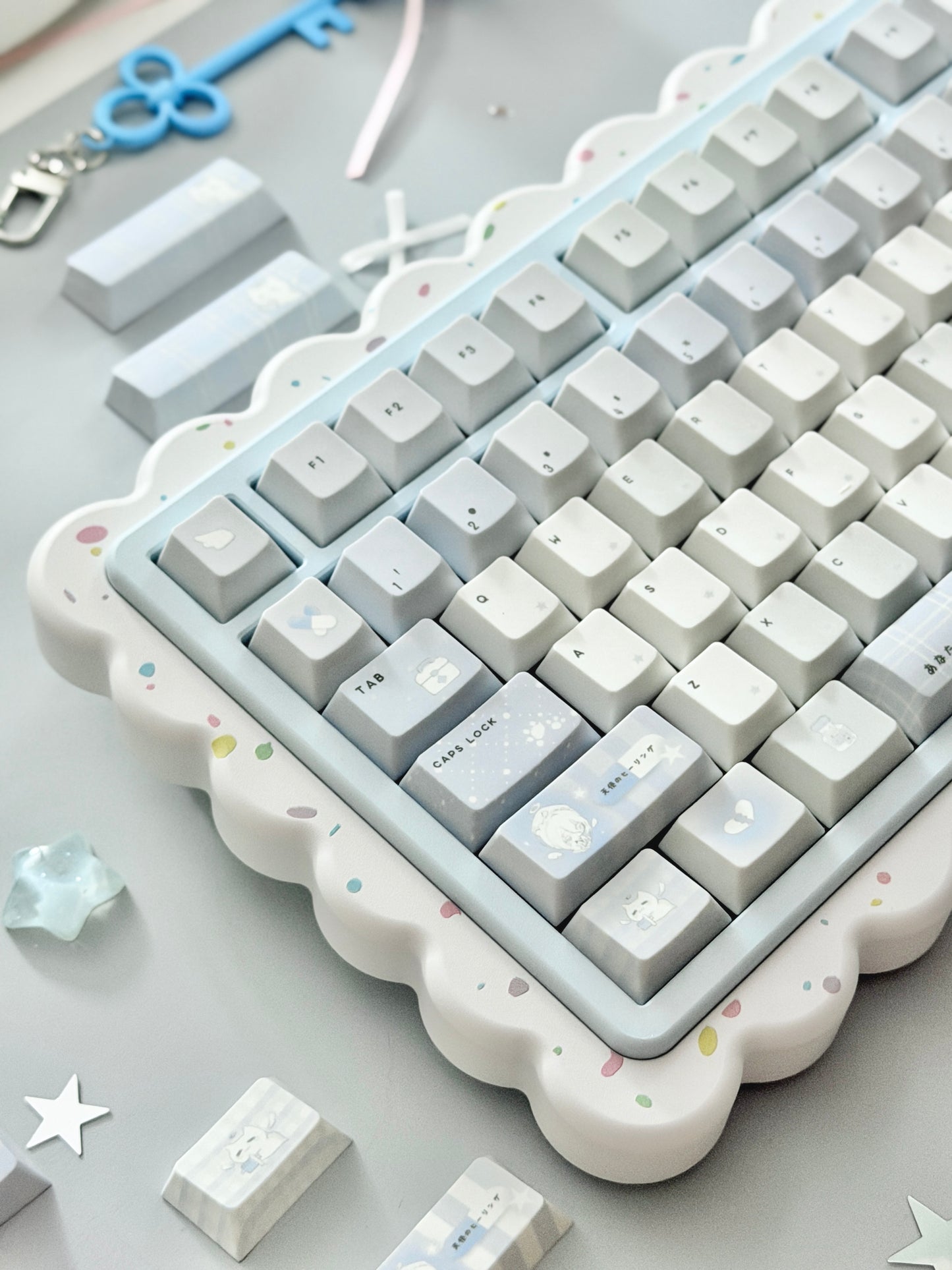 PREORDER Prebuilt Aluminum Custom Mechanical Keyboard Cookies75 Blue White Sugar Set