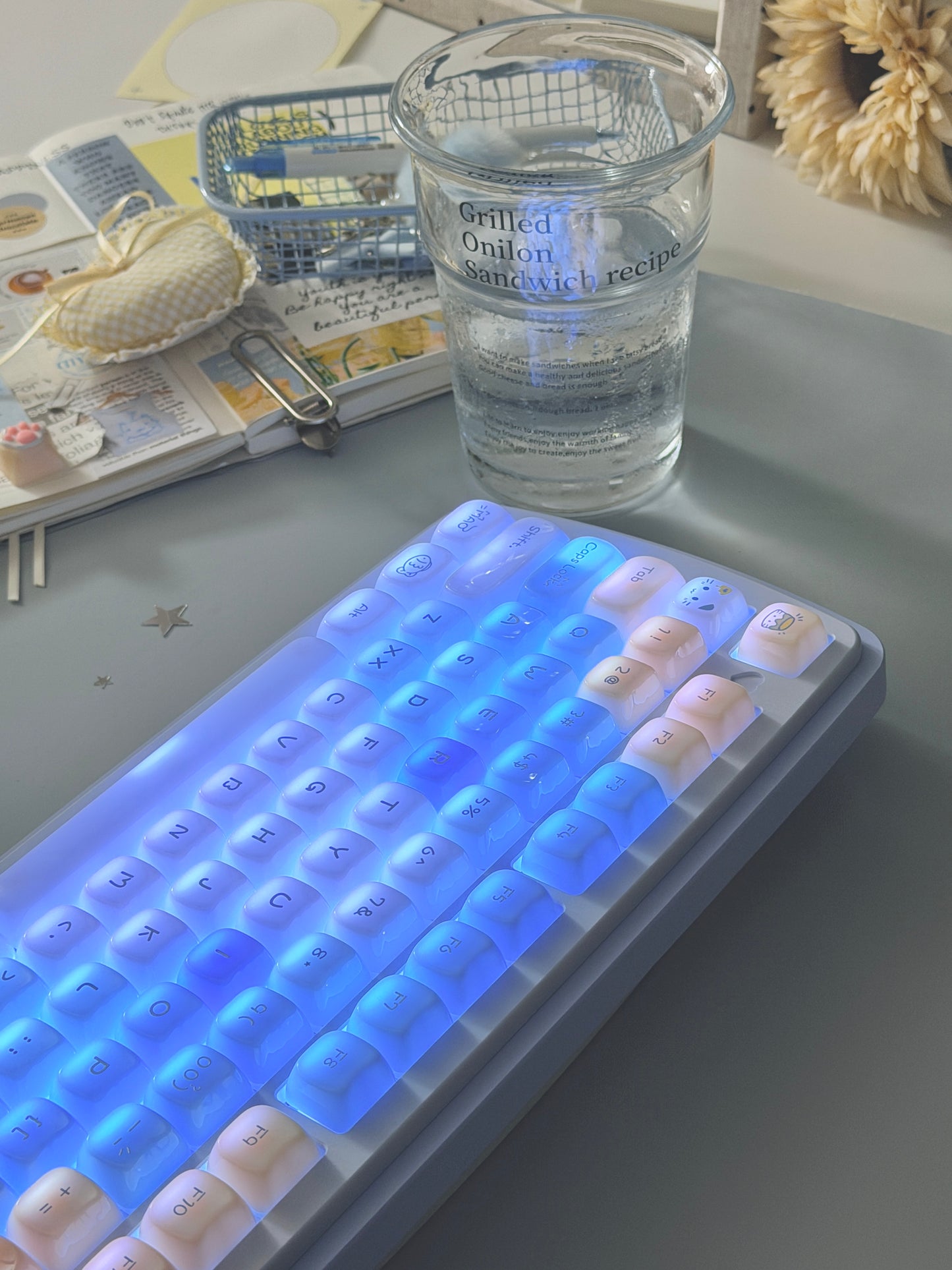 ONLY 1 Instock Prebuilt Aluminum Custom Mechanical Keyboard Yummy75 Blue Set