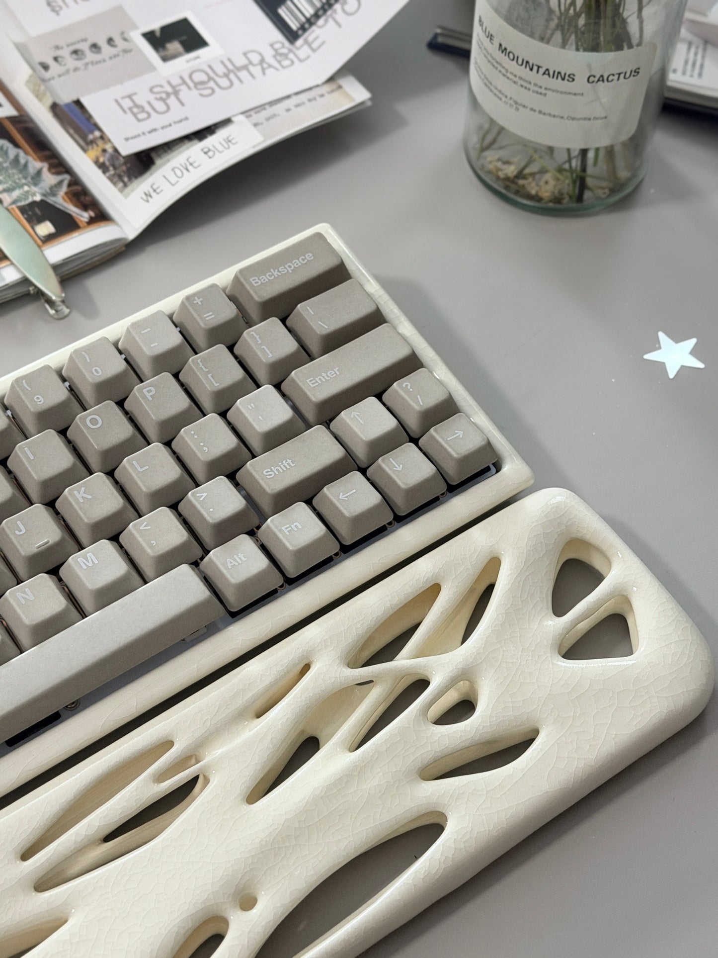 ONLY 1 Instock Full Prebuilt Peak 60 Ceramic Keyboard Case Kit White Crazed➕ Cerakey x Ellipsis Ceramic Wrist Rest ➕ Y3 Switches ➕ A & B SET-ALPHA PLUS-Matte V3 Greige With legends