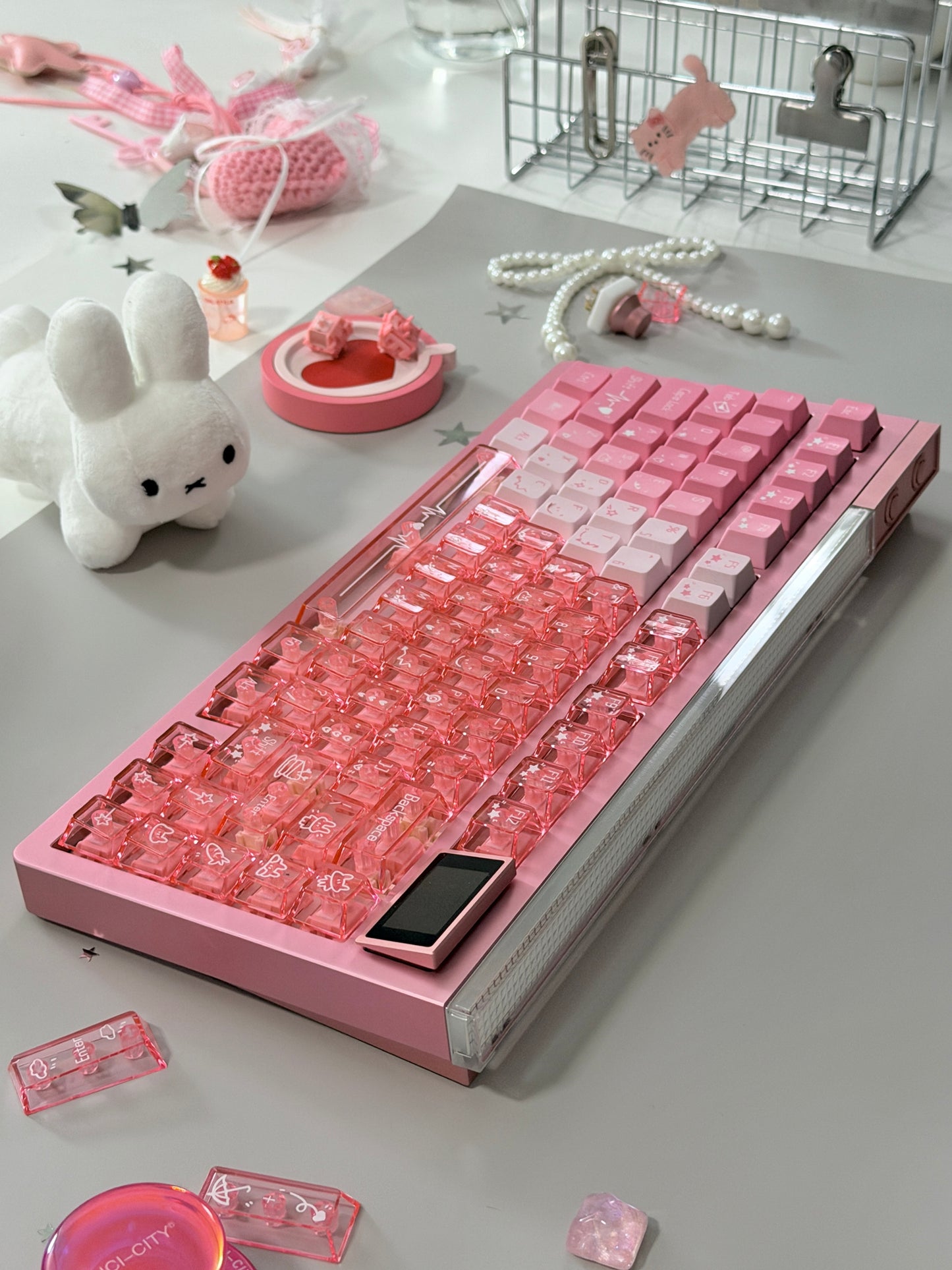 ONLY 1 Unboxing Clearance Anodized Pink GLOW75 DIY Kit &DuoChrome Keycaps & Silent Linear Switches