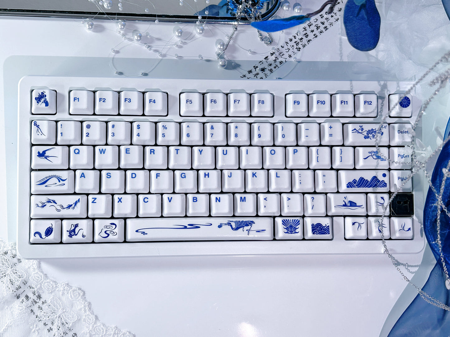 ONLY 1 Instock Prebuilt Aluminum Customized Mechanical Keyboard Buff75 Cold White With Cerakey Year of the snake ceramic Keycaps