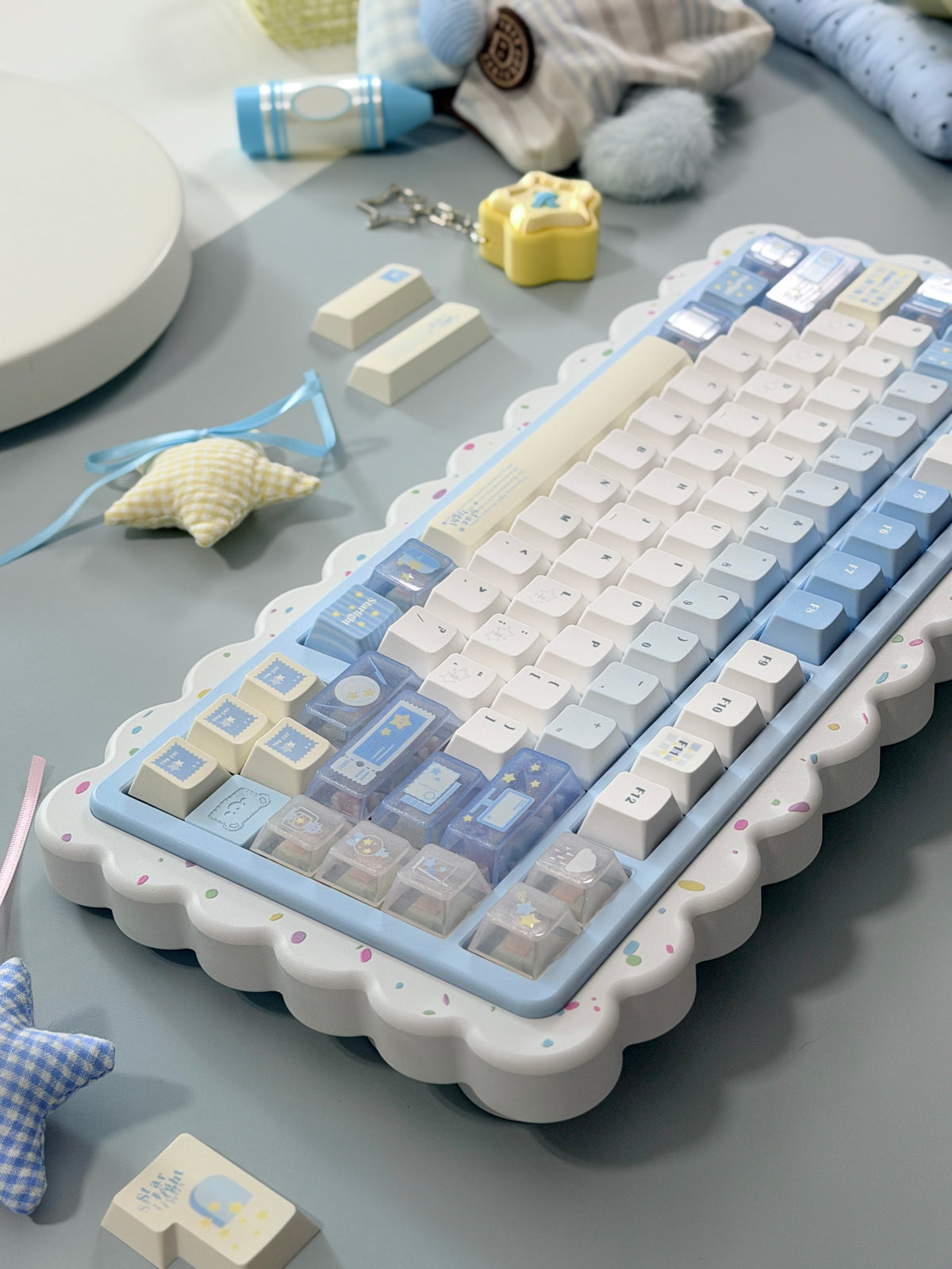 #0306 Little Starlight Keycaps | Cute Starry Sky PBT Keycap Set | Blue & White Kawaii Mechanical Keyboard Keycaps Designed By Doki Lab
