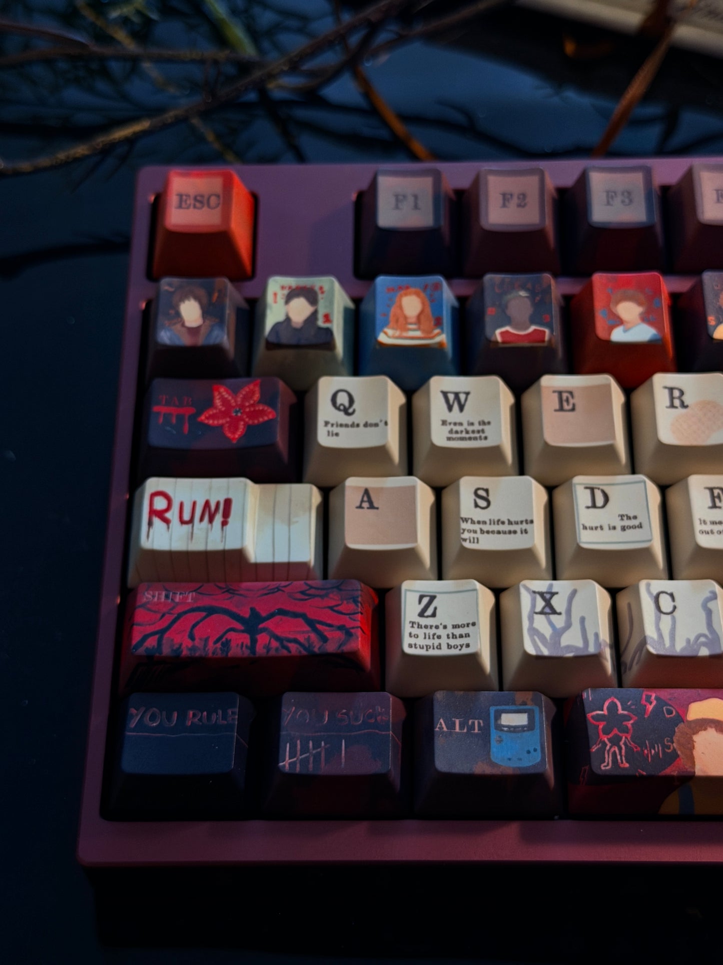 ONLY 1 Instock Prebuilt Neo98 Anodized Dusty Rose Mechanical Custom Keyboard + stranger things Keycaps