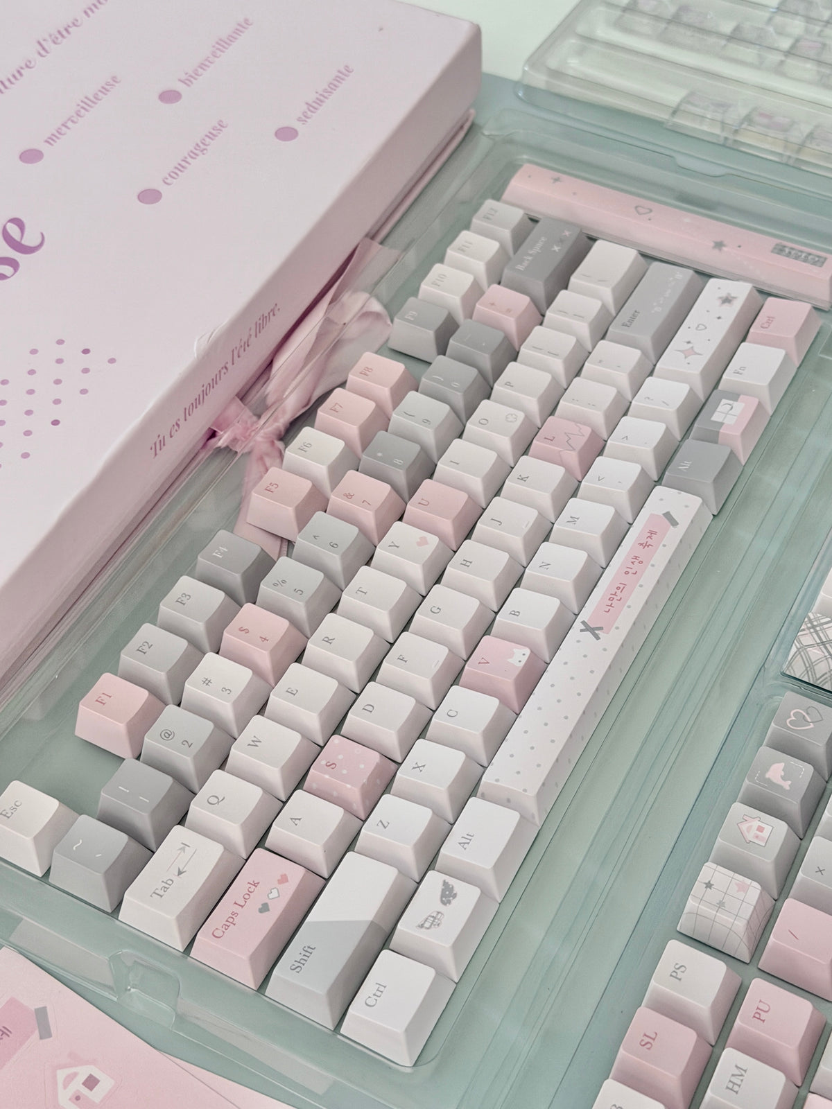 #0310 YOLO Pale Pink Light Gray Aesthetic Keycaps Set | Cute Mechanical Keyboard Keycaps