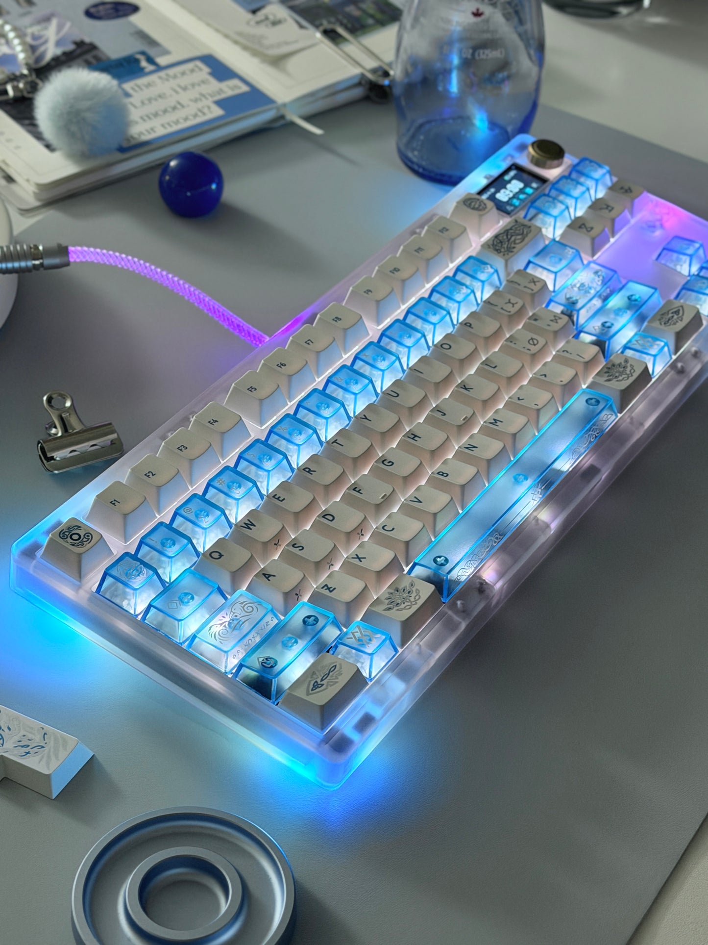 ONLY 1 Instock Prebuilt Custom Mechanical Keyboard ZOOM TKL DYNA Frosted Clear & XVX Eternity Keycaps & TTC Ice Silent Switch