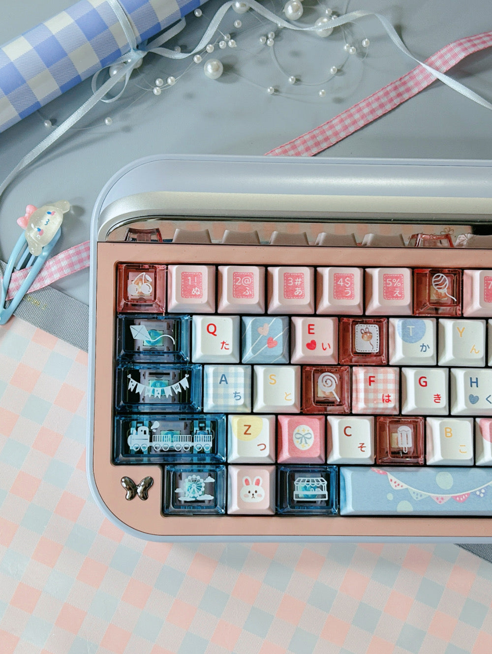 ONLY 1 Instock Prebuilt Aluminum Customized Mechanical Keyboard Targa65 Pink Blue Set（with switch & Keycap）