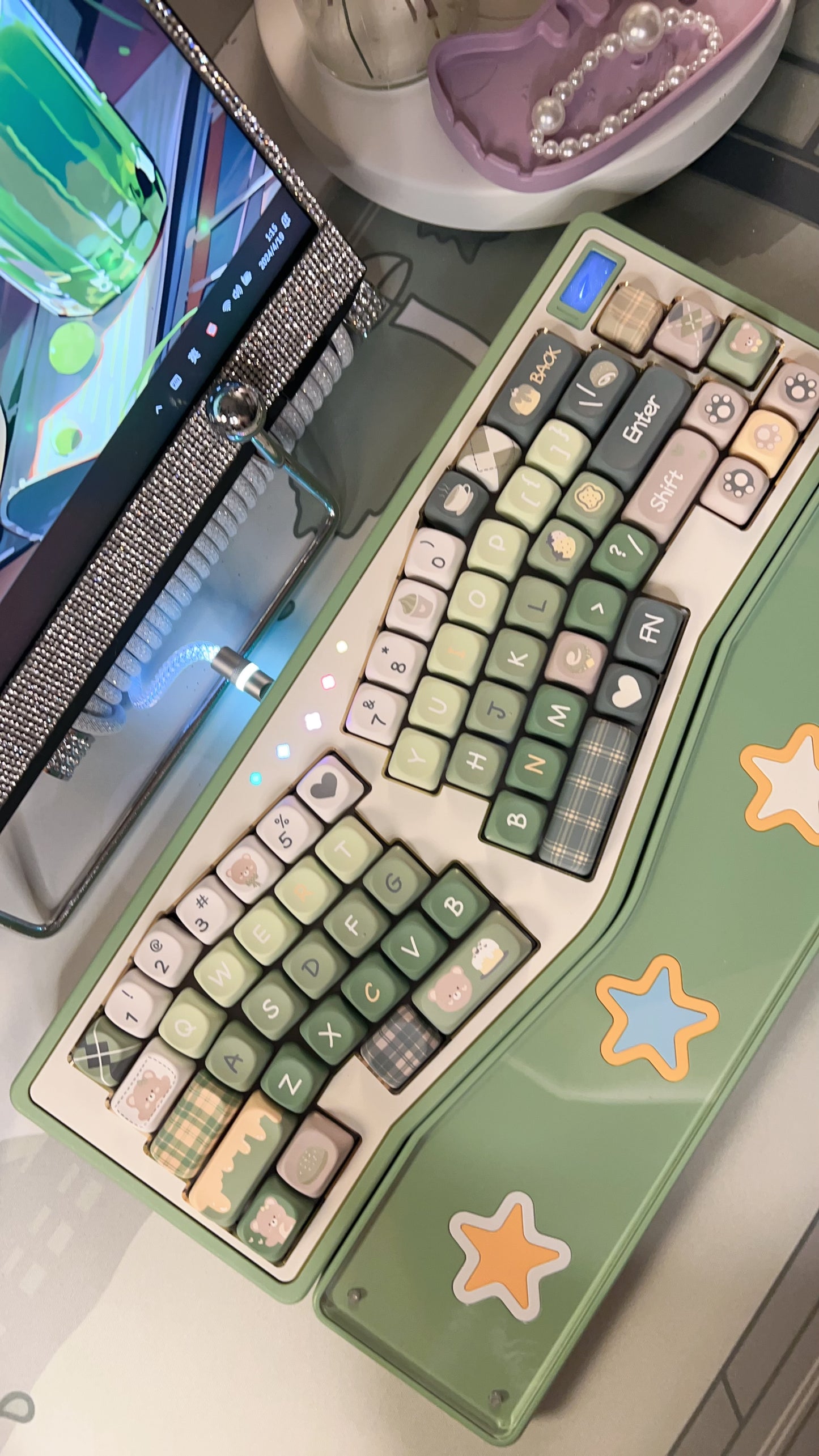 「Fully Assembled」Creamy Green StarAlice Aluminum Customized Ergonomic Mechanical Keyboard