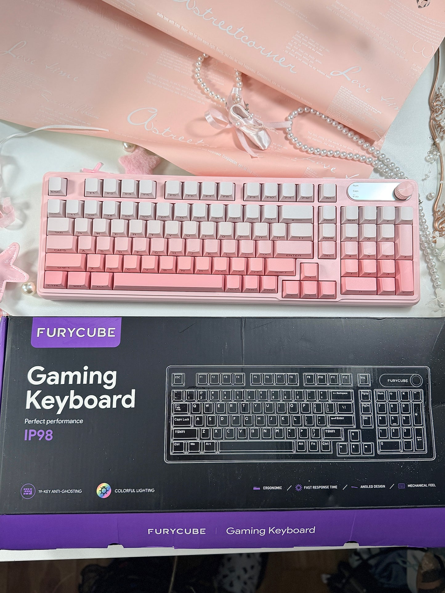 Unboxing For SALEs IP98 Wireless Gaming Keyboard - Wireless Keyboard with RGB Backlighting, IPX8 Water Resistance, and Side Printed PBT Translucent Keycaps, Suitable for Gaming or Work (Pink White)
